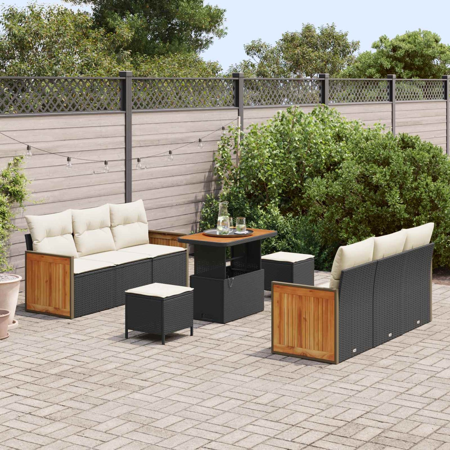 Gartensofa-set mit Kissen 9 pcs Schwarz und Creme