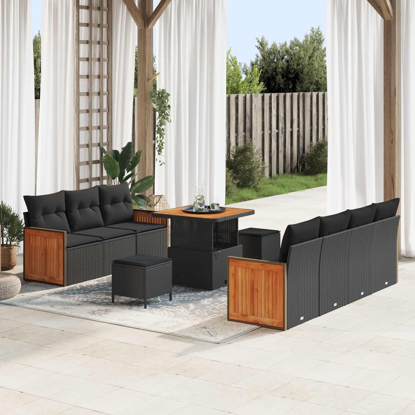 Gartensofa-set 10 stk. 9-Sitzanzahl Schwarz