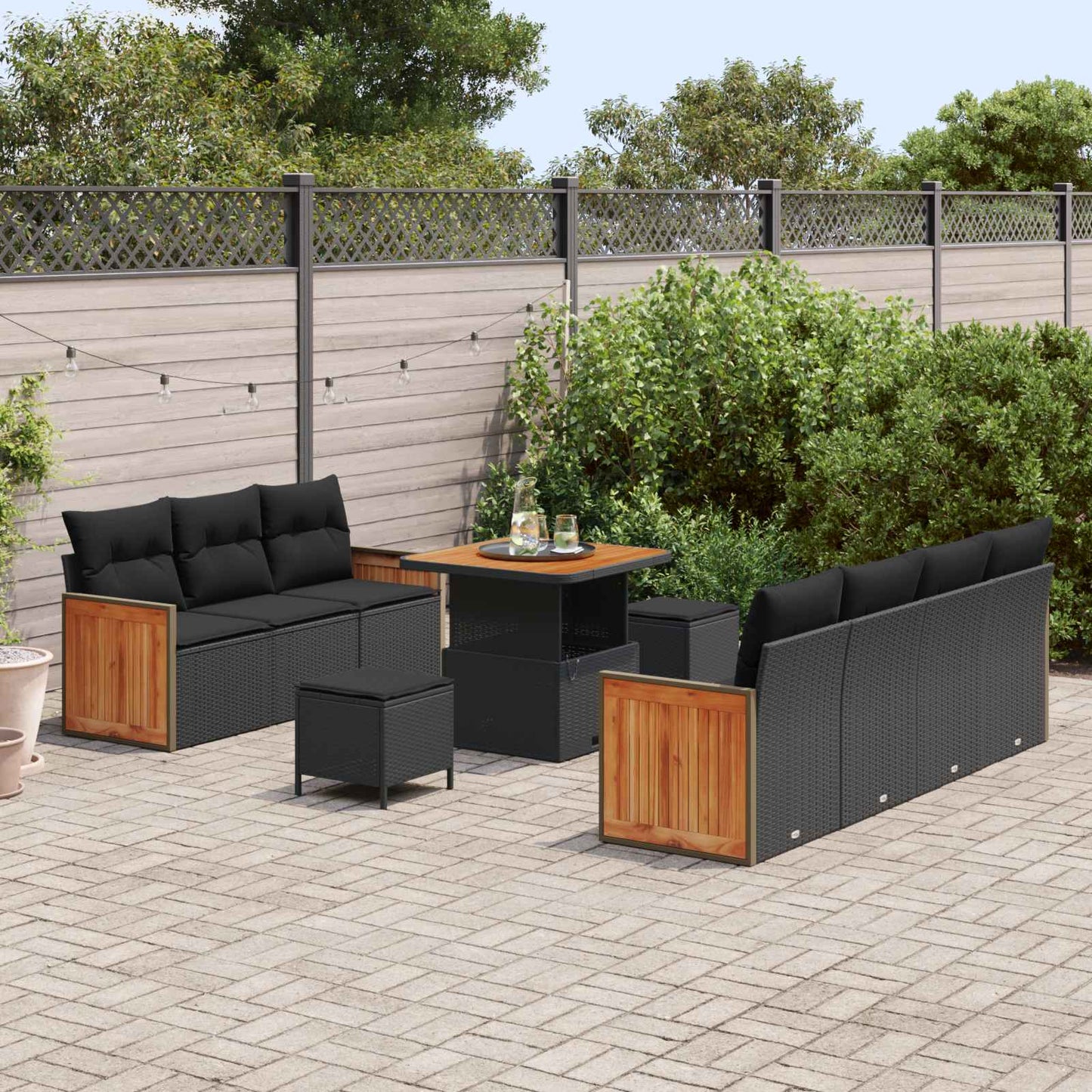 Gartensofa-set 10 stk. 9-Sitzanzahl Schwarz