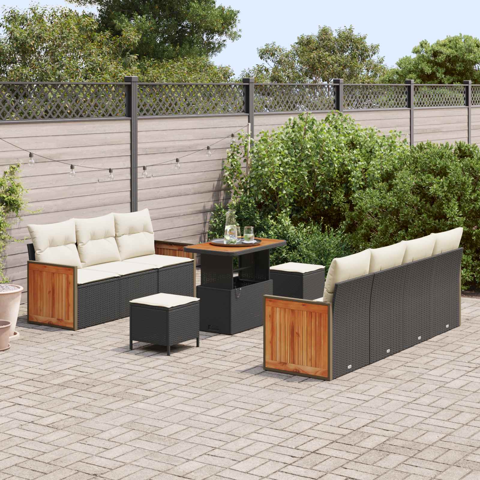 Gartensofa-set mit Kissen 10 pcs Schwarz und Creme