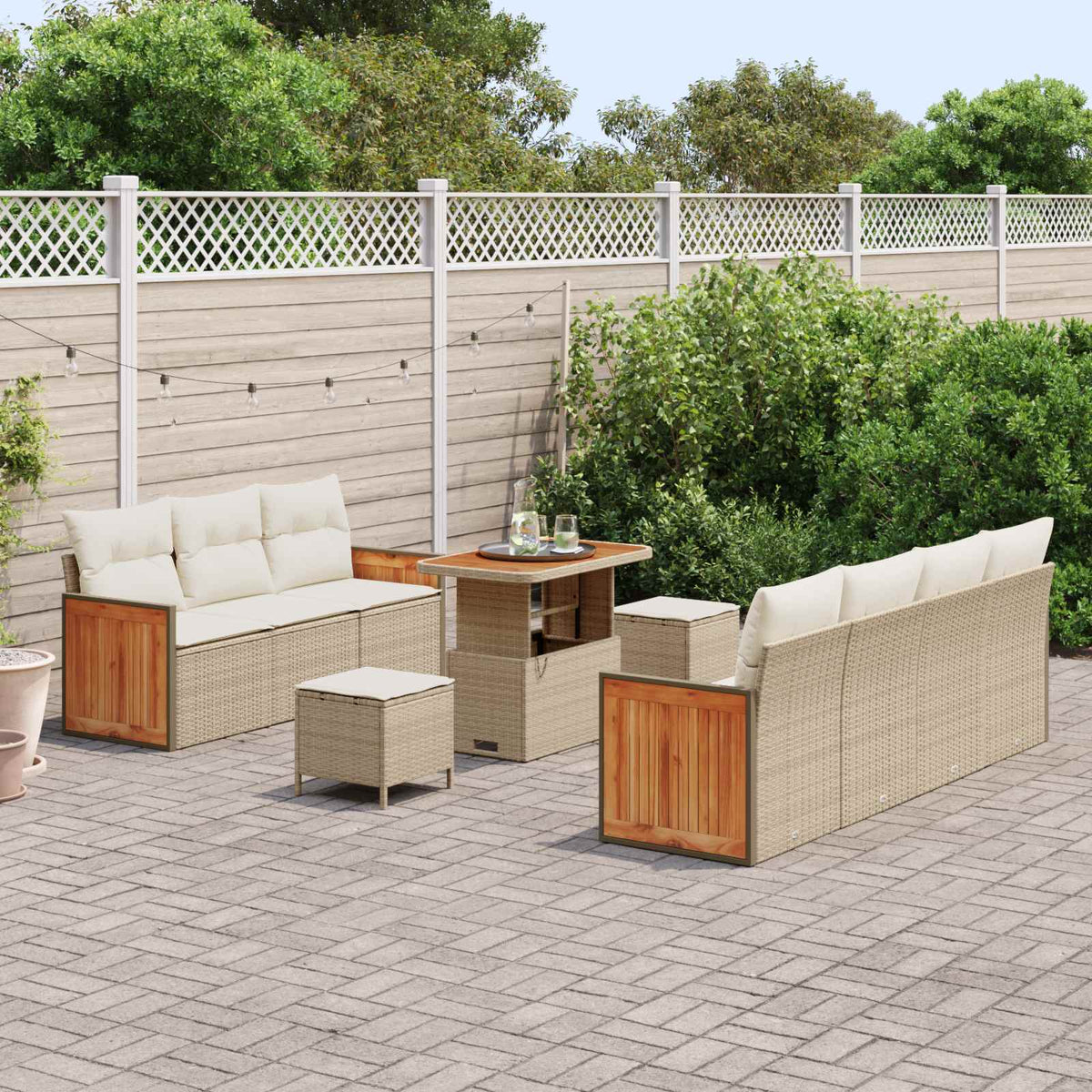 Gartensofa-set 10 Stk. 9-Sitzanzahl Beige und Creme