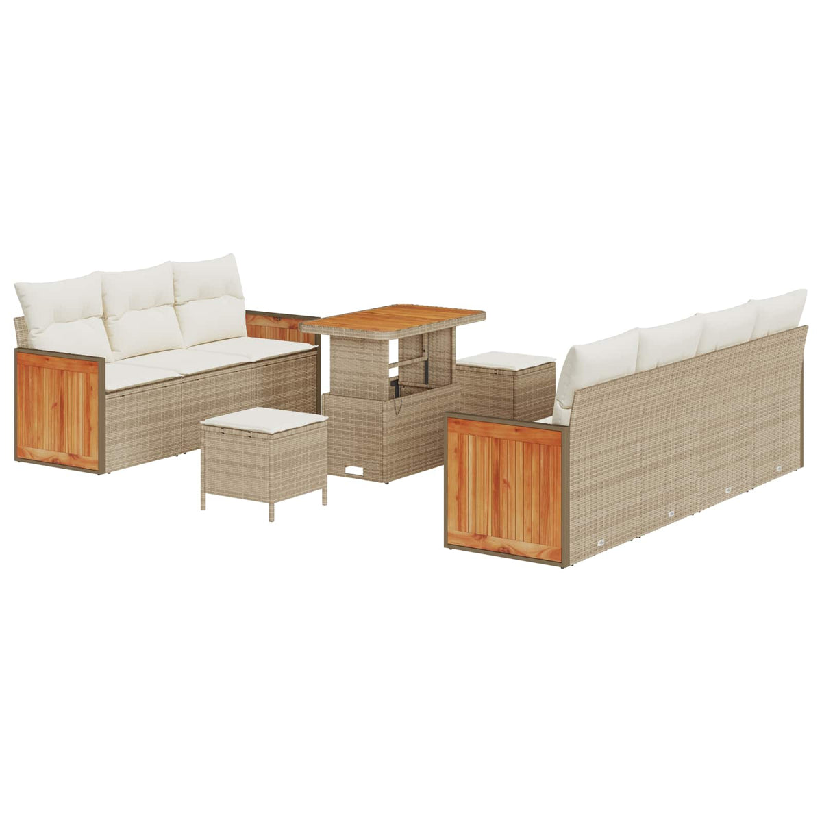 Gartensofa-set 10 Stk. 9-Sitzanzahl Beige und Creme