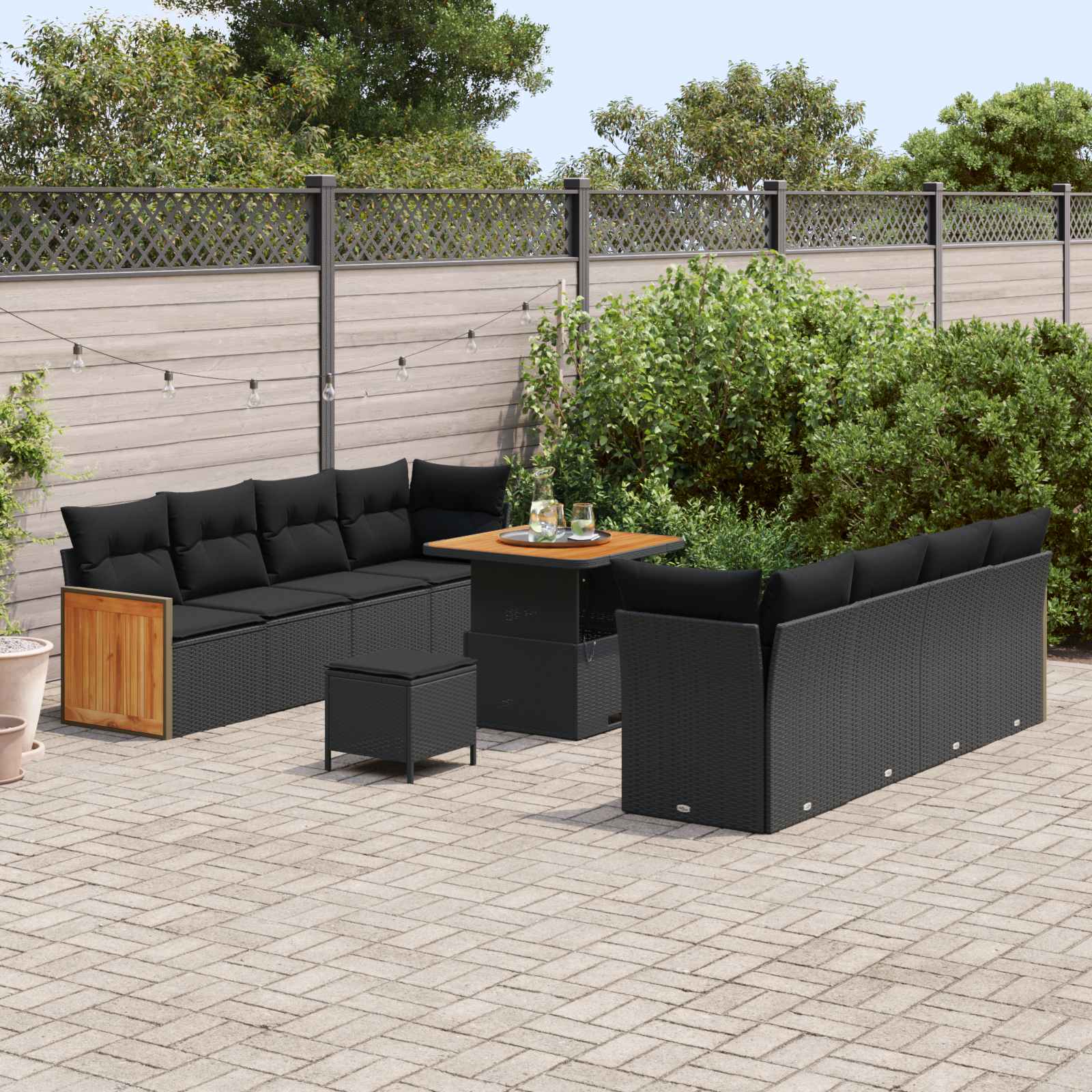 Gartensofa-set mit Kissen 11 pcs Schwarz