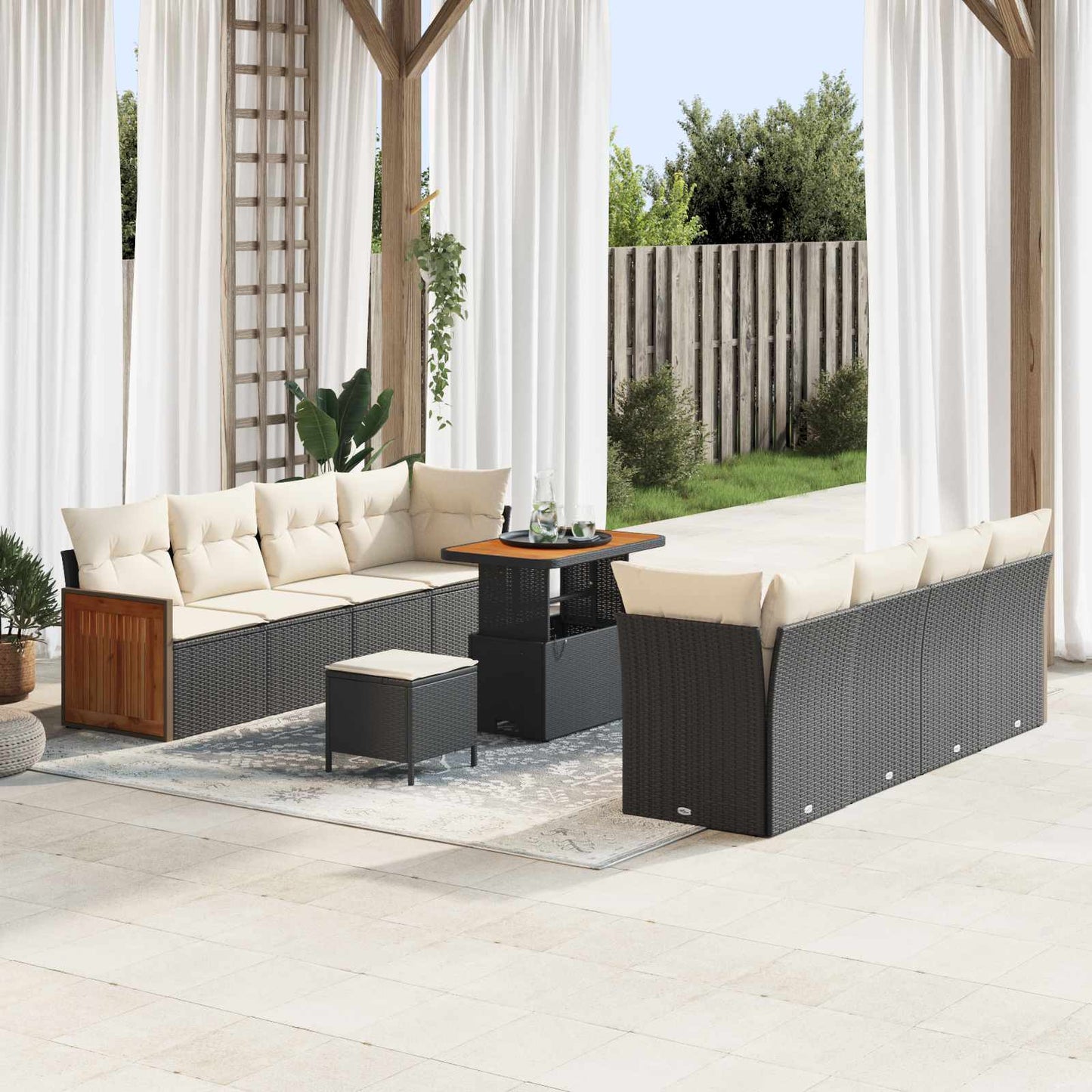 Gartensofa-set 11 stk. 11-Sitzanzahl Schwarz und Creme