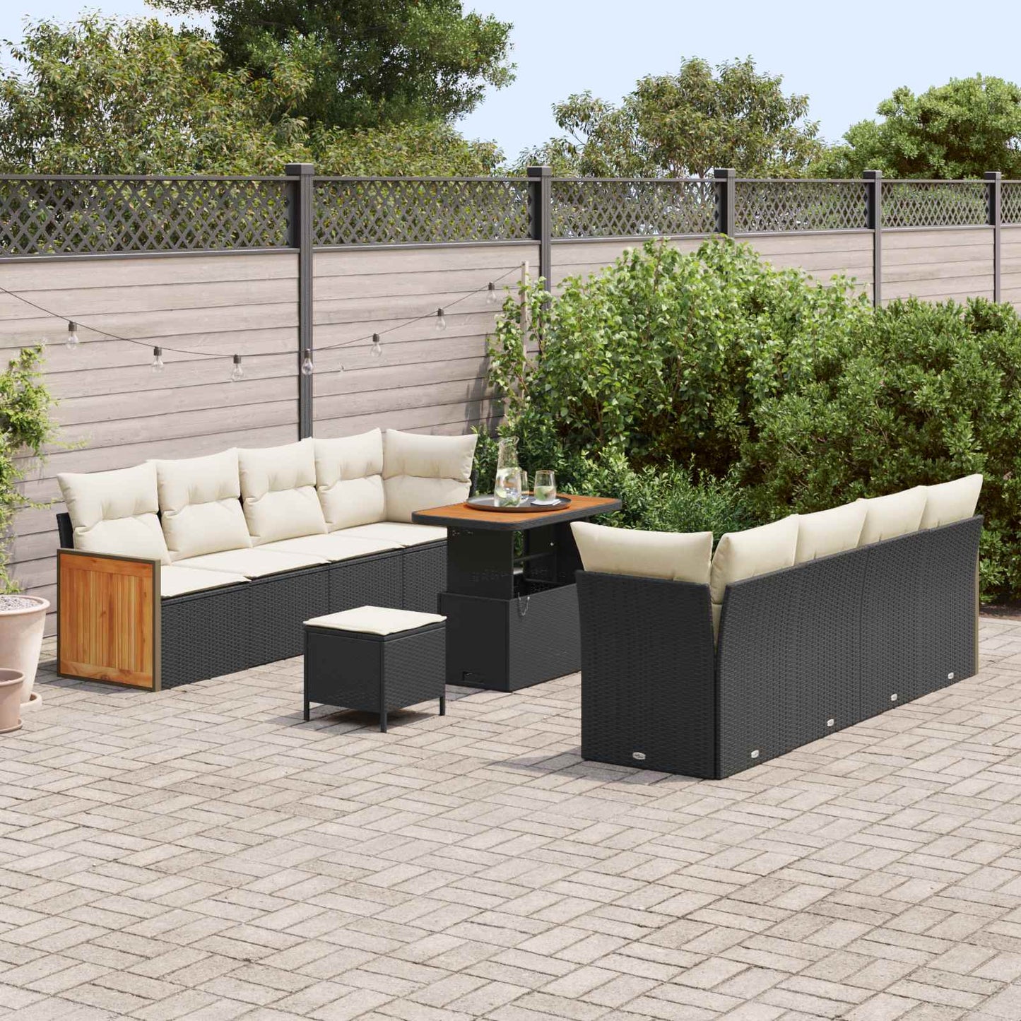 Gartensofa-set 11 stk. 11-Sitzanzahl Schwarz und Creme