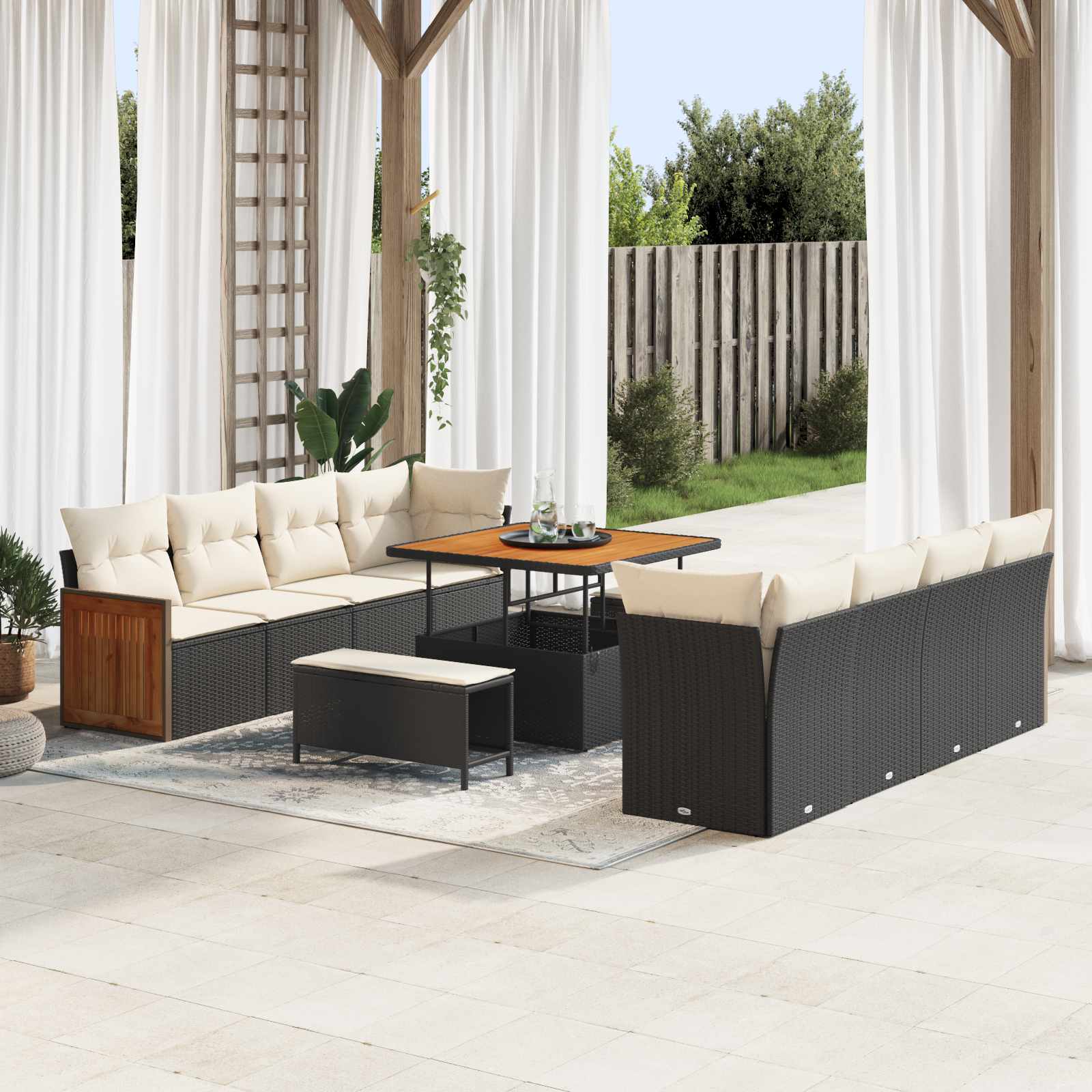 Gartensofa-set 11 stk. 11-Sitzanzahl Schwarz und Creme
