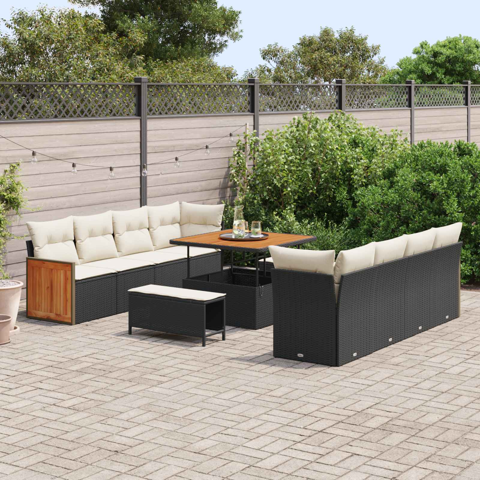 Gartensofa-set 11 stk. 11-Sitzanzahl Schwarz und Creme