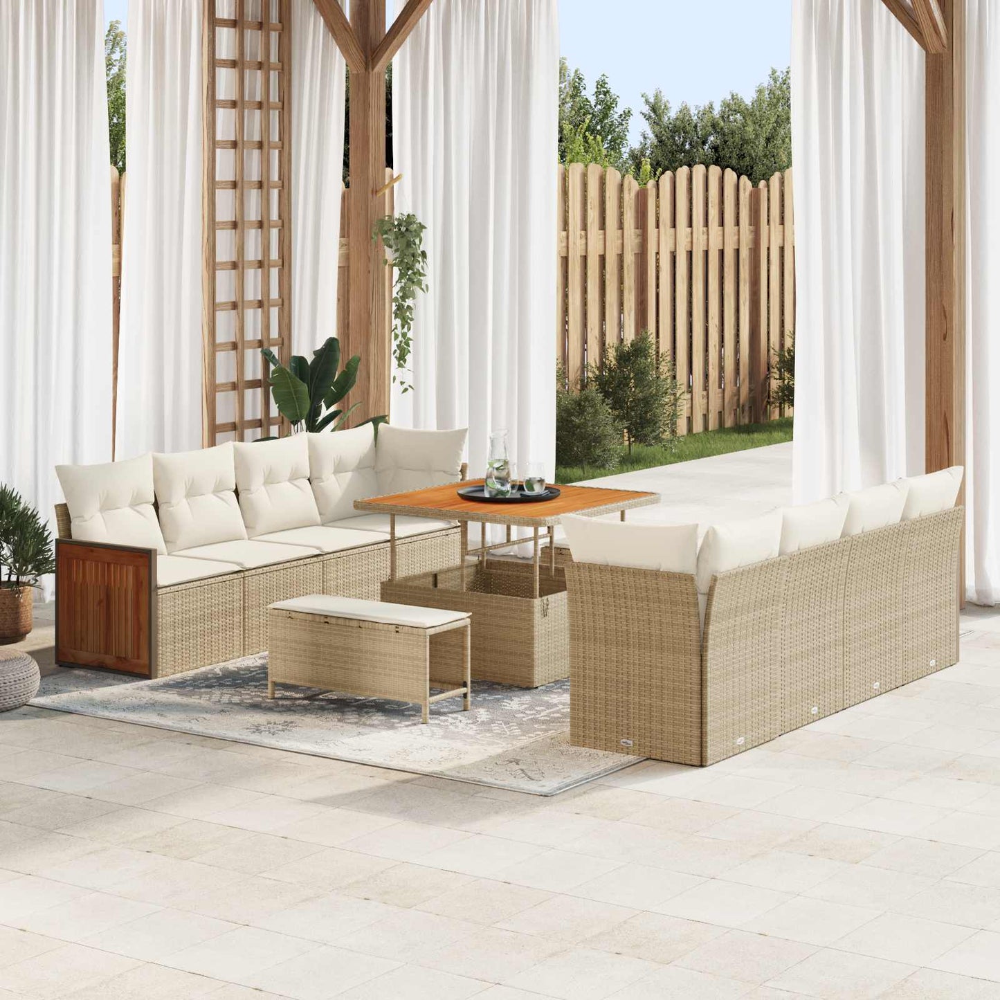 Gartensofa-set mit Kissen 11 pcs Beige und Creme