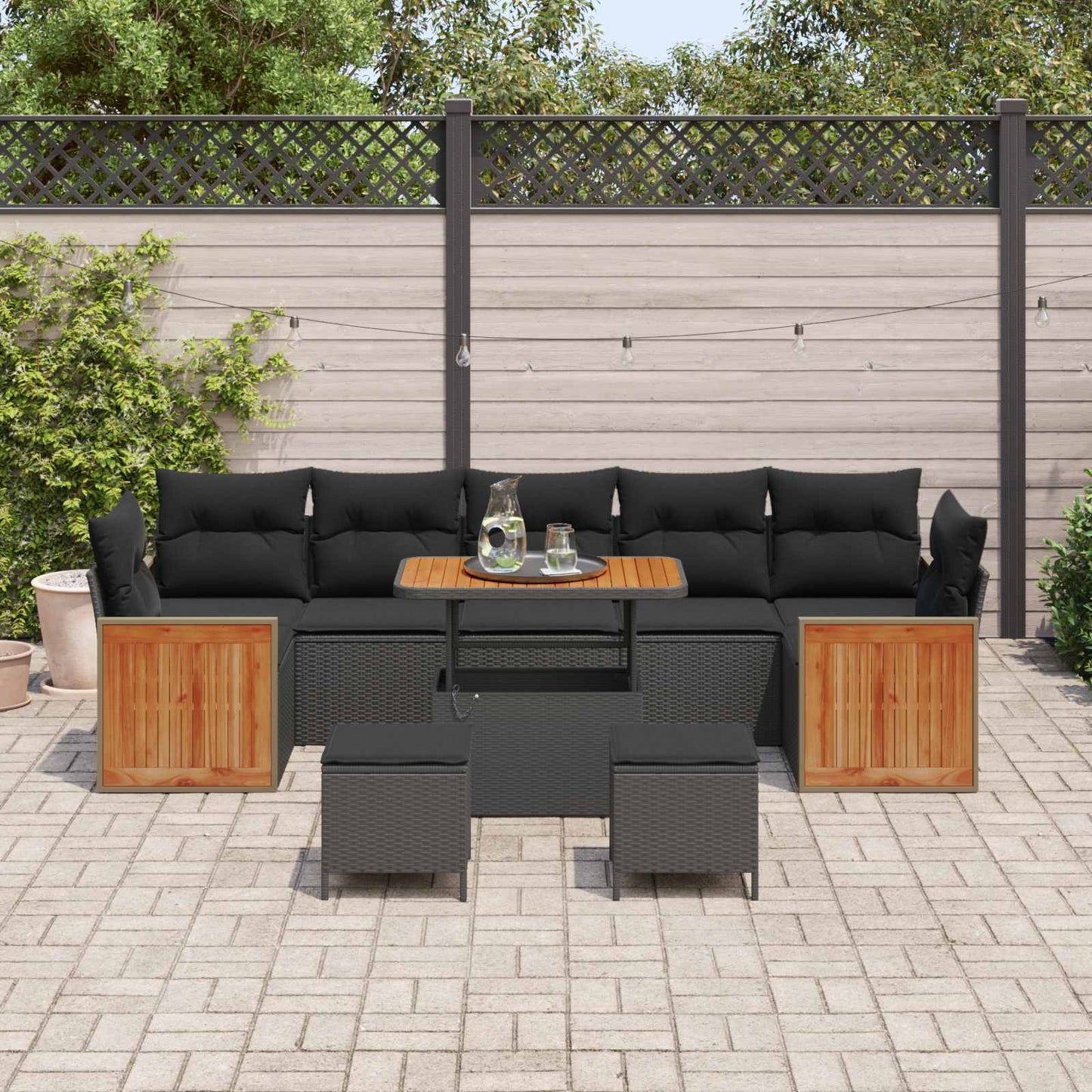 Gartensofa-set 10 stk. 10-Sitzanzahl Schwarz