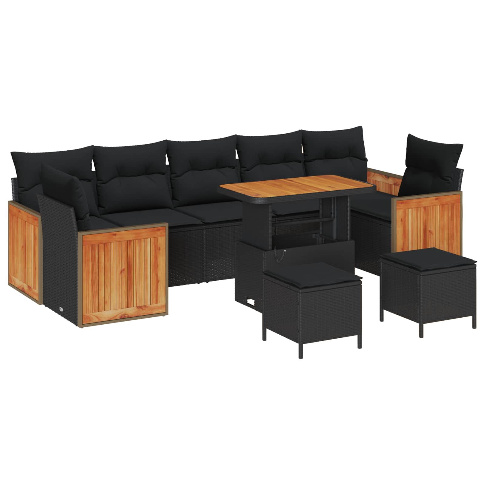 Gartensofa-set 10 stk. 10-Sitzanzahl Schwarz