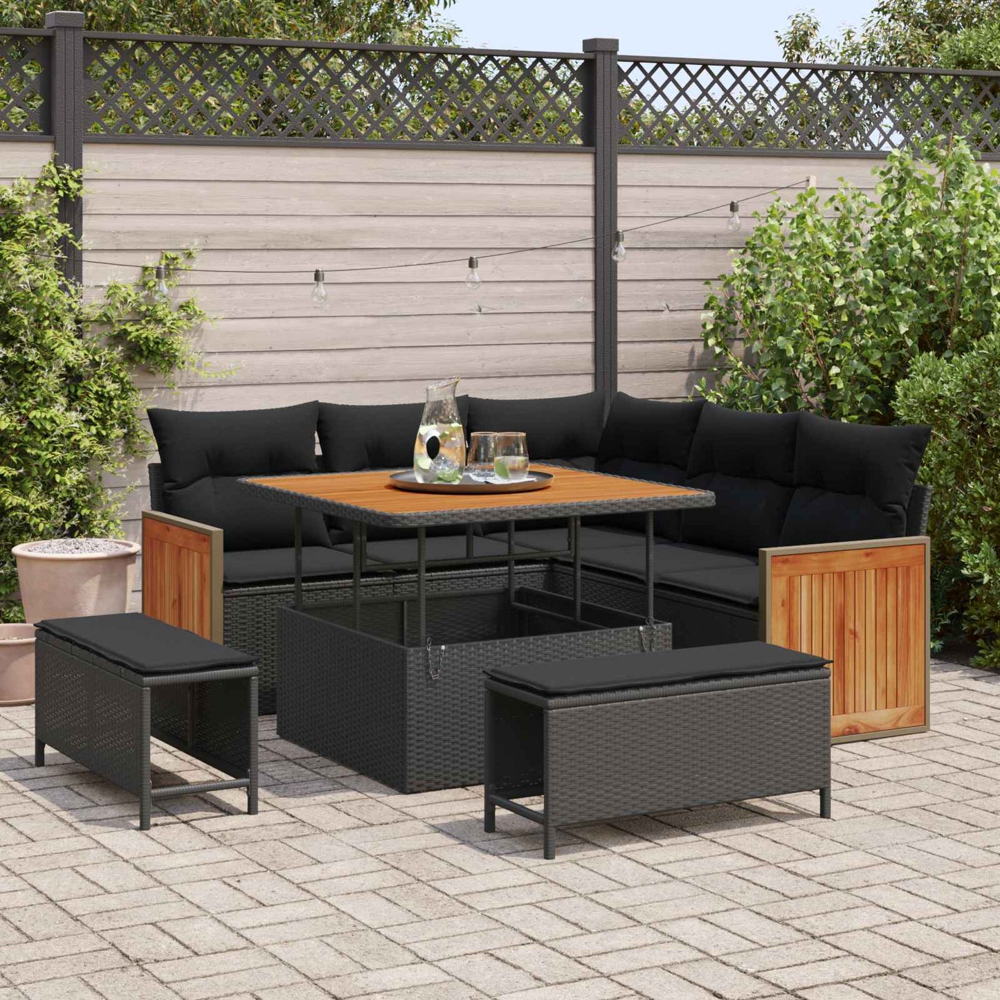 Gartensofa-set 8 stk. 8-Sitzanzahl Schwarz