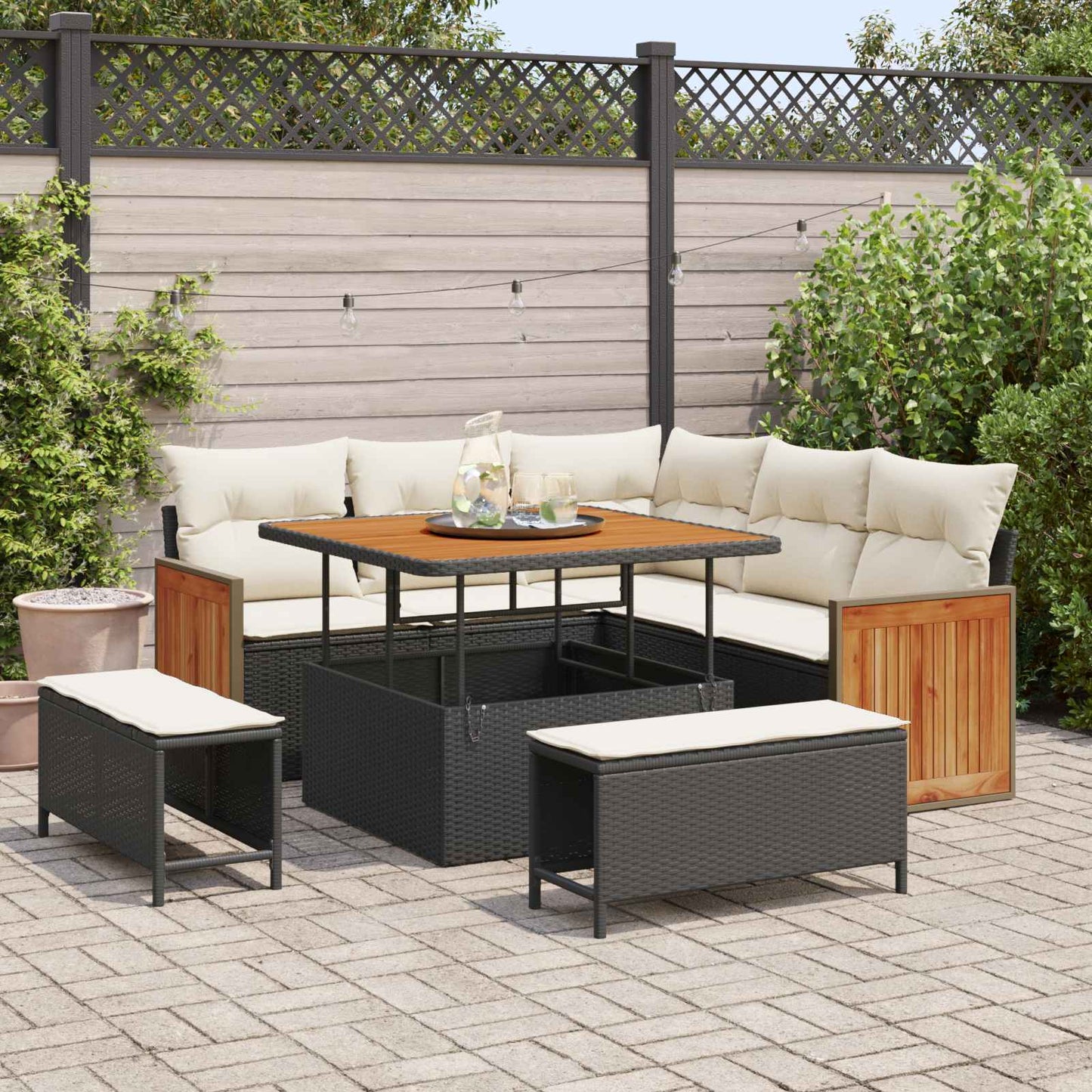 Gartensofa-set 8 stk. 8-Sitzanzahl Schwarz und Creme