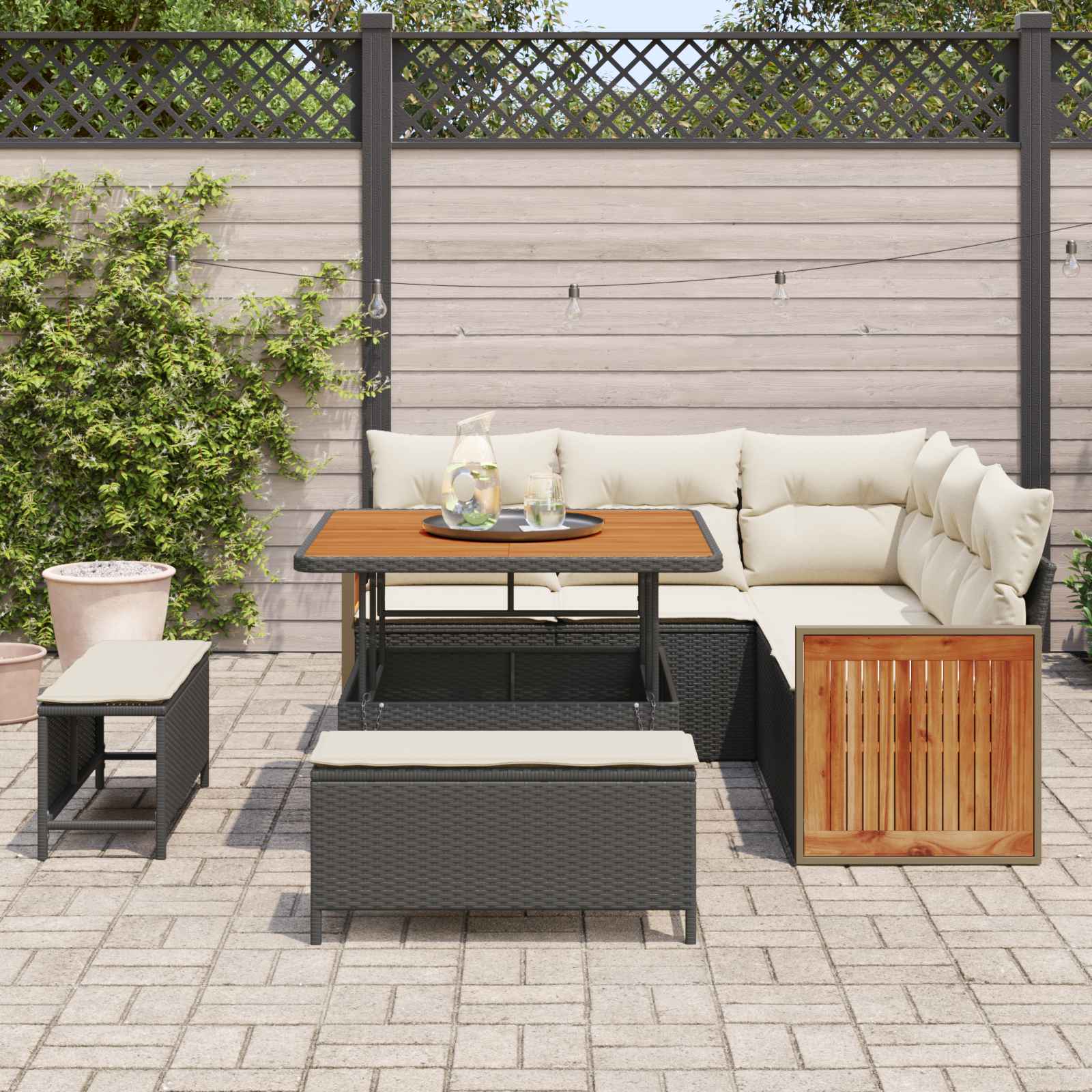 Gartensofa-set 8 stk. 8-Sitzanzahl Schwarz und Creme