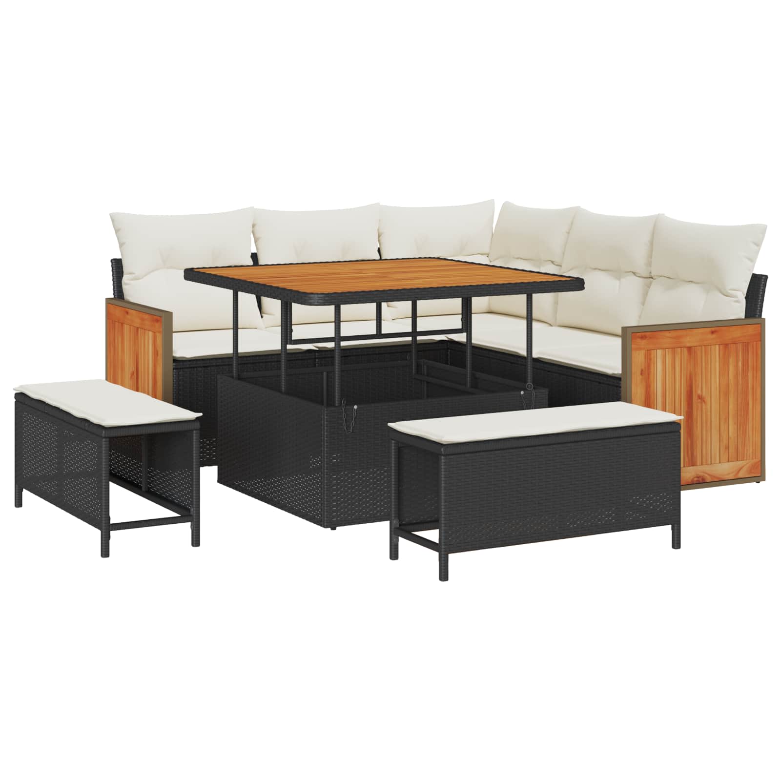 Gartensofa-set 8 stk. 8-Sitzanzahl Schwarz und Creme