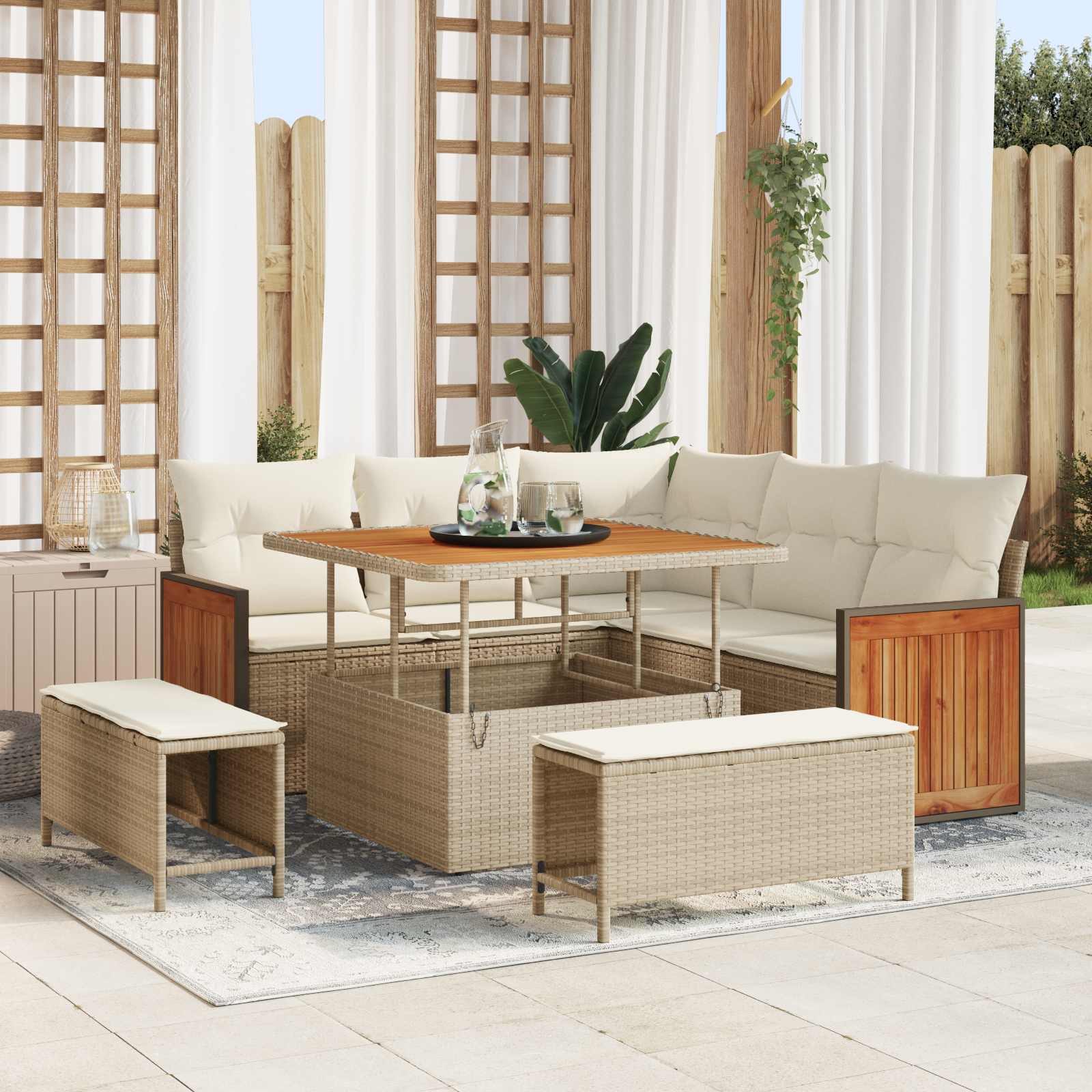 Gartensofa-set 8 stk. 8-Sitzanzahl Beige und Creme