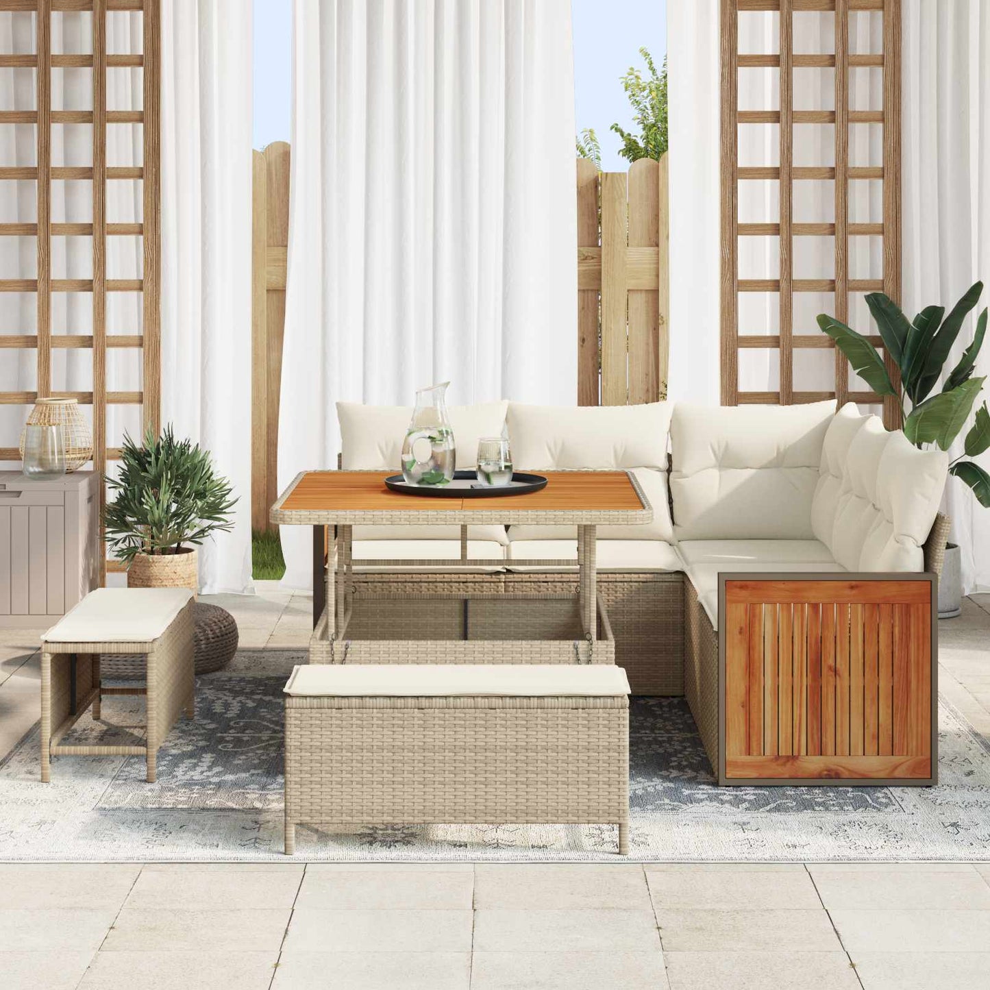 Gartensofa-set 8 stk. 8-Sitzanzahl Beige und Creme