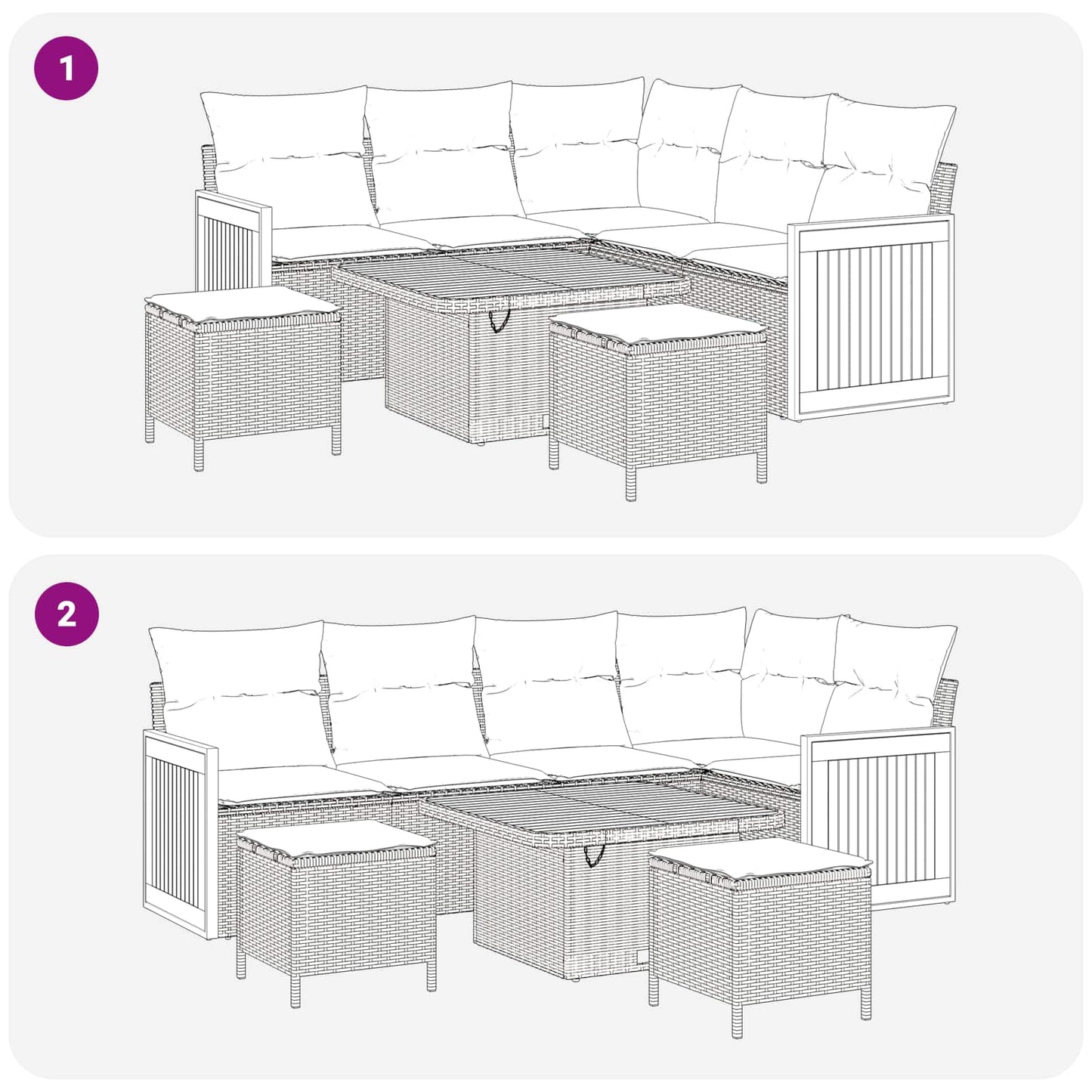 Gartensofa-set mit Kissen 8 pcs Schwarz