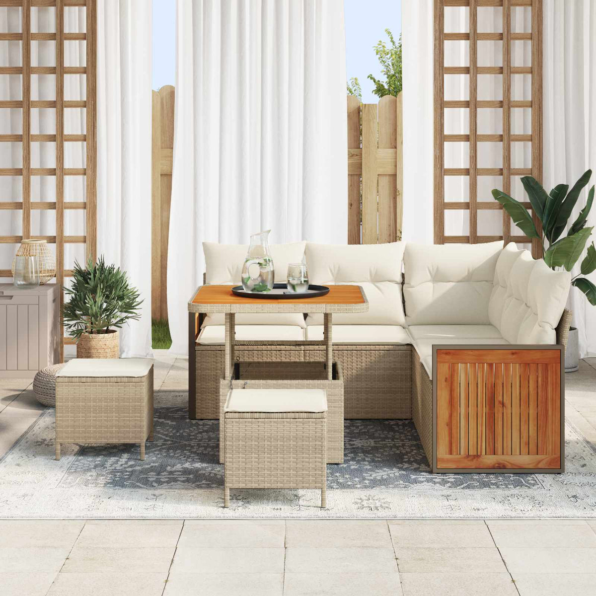Gartensofa-set 8 stk. 8-Sitzanzahl Beige und Creme