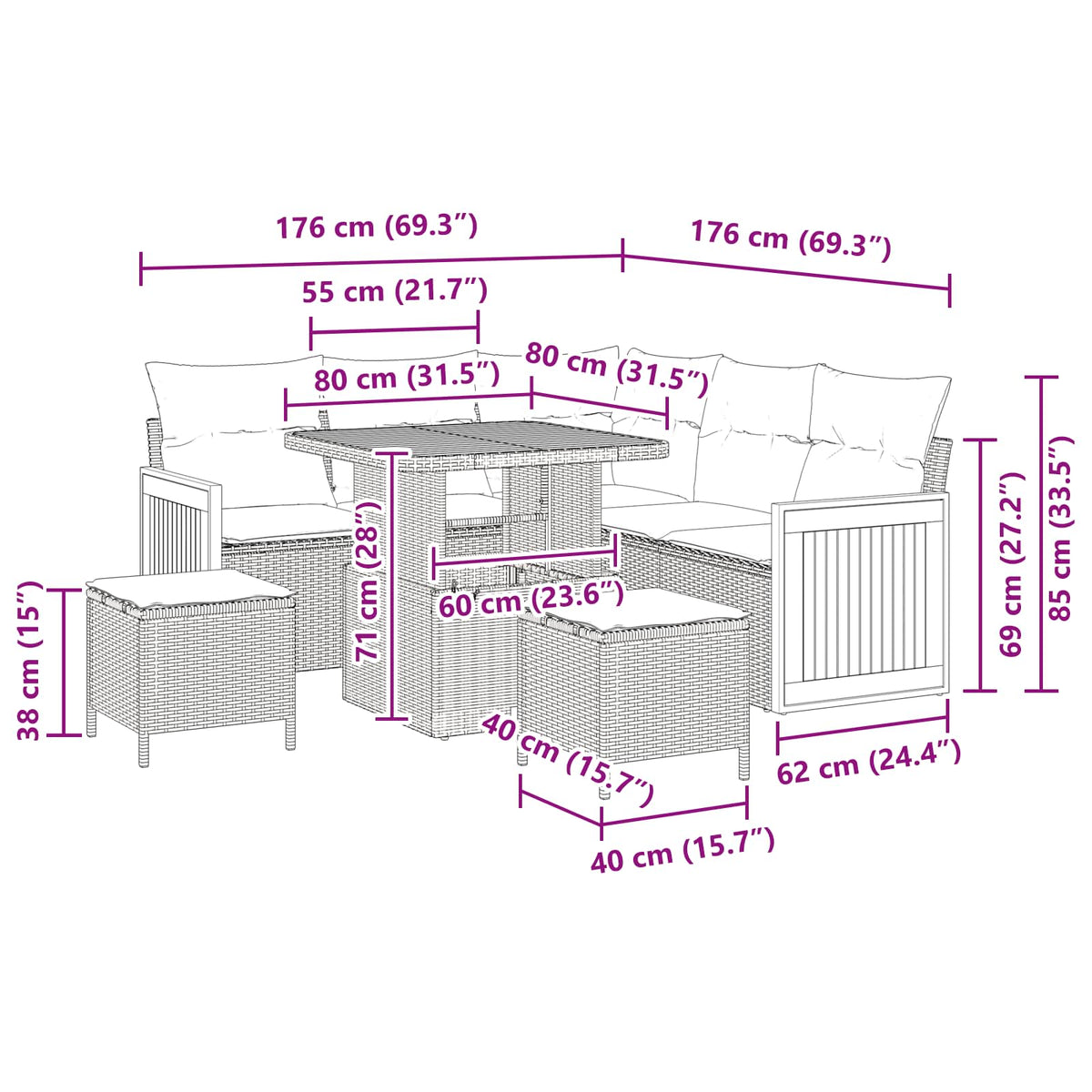 Gartensofa-set 8 stk. 8-Sitzanzahl Beige und Creme