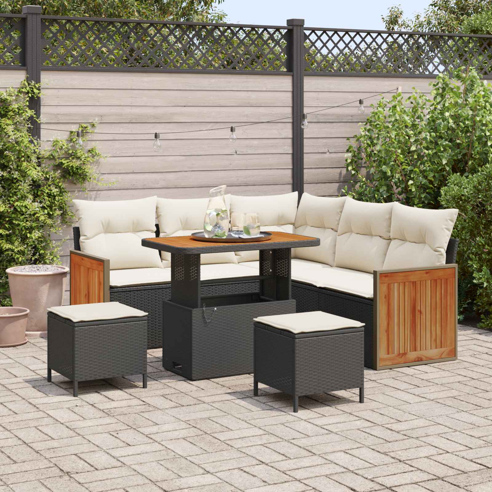Gartensofa-set 8 stk. 8-Sitzanzahl Schwarz und Creme