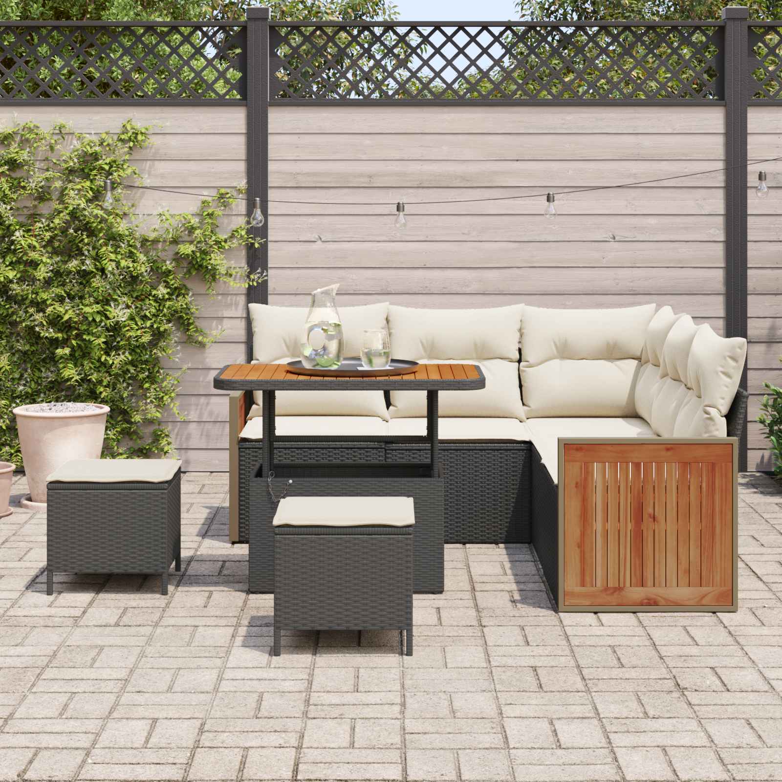 Gartensofa-set 8 stk. 8-Sitzanzahl Schwarz und Creme
