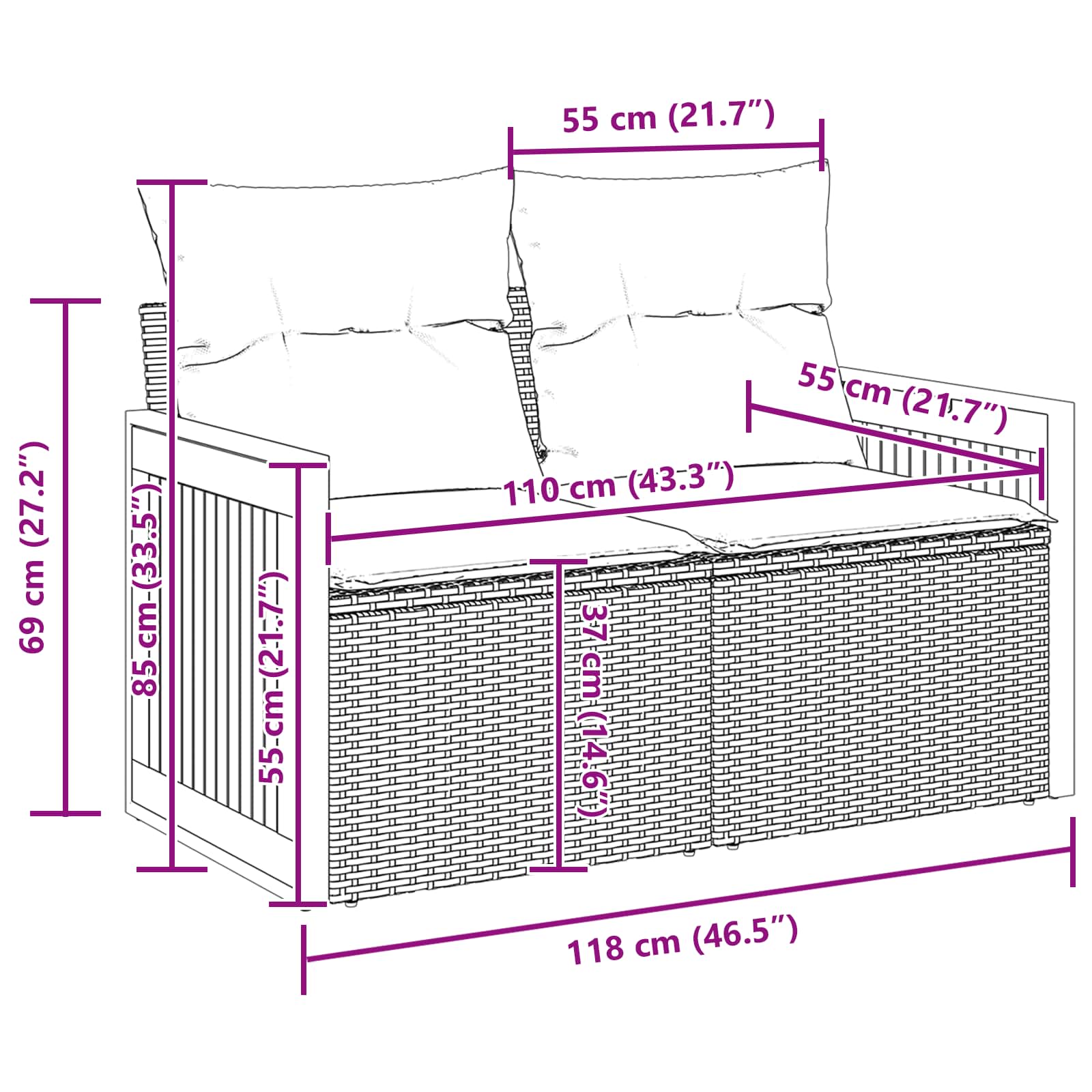 Gartensofa-set 8 stk. 8-Sitzanzahl Schwarz und Creme
