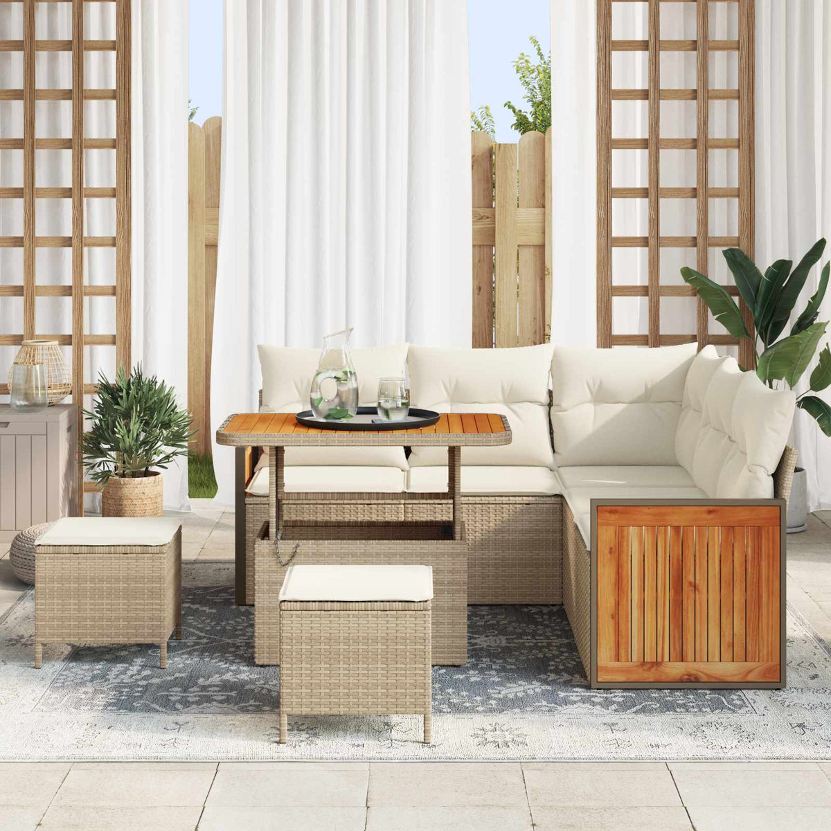 Gartensofa-set 8 stk. 8-Sitzanzahl Beige und Creme