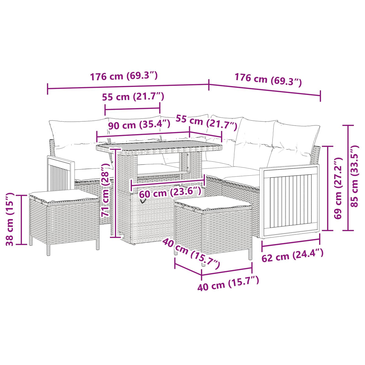 Gartensofa-set 8 stk. 8-Sitzanzahl Beige und Creme