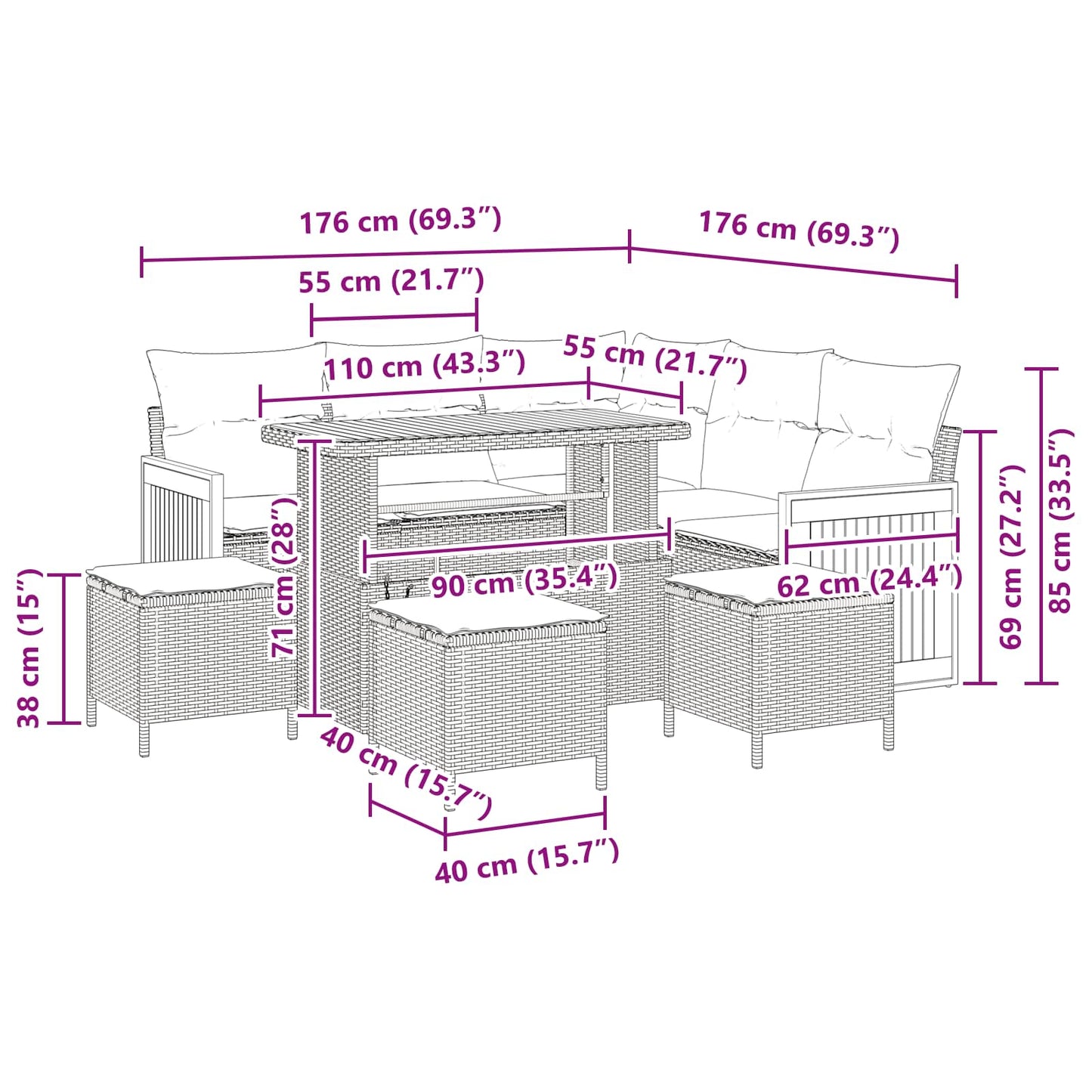 Gartensofa-set 9 stk. 9-Sitzanzahl Schwarz