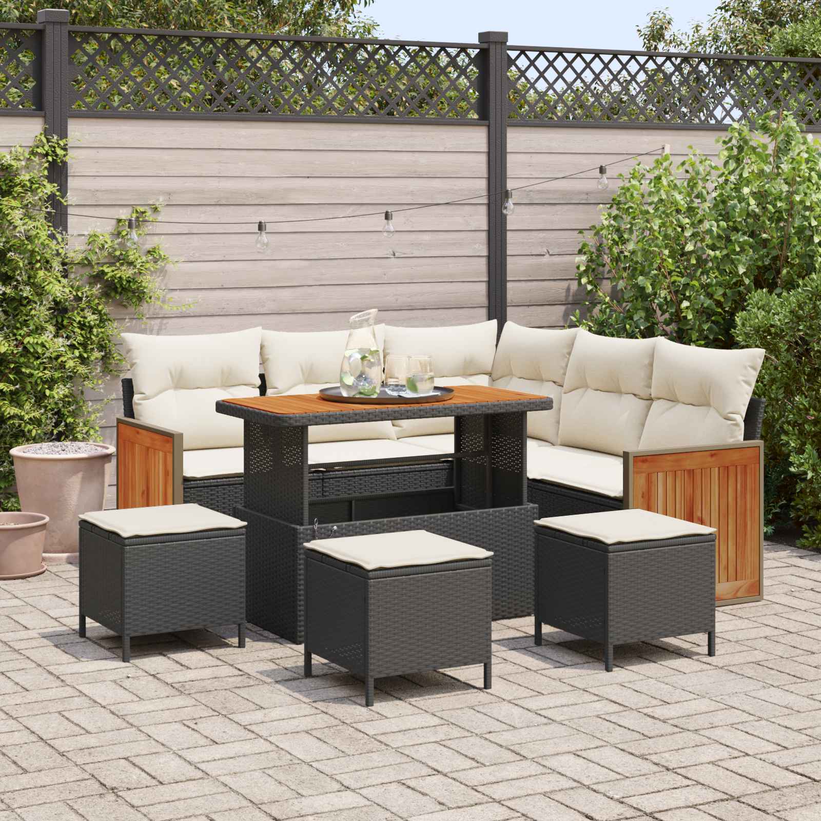 Gartensofa-set 9 stk. 9-Sitzanzahl Schwarz und Creme
