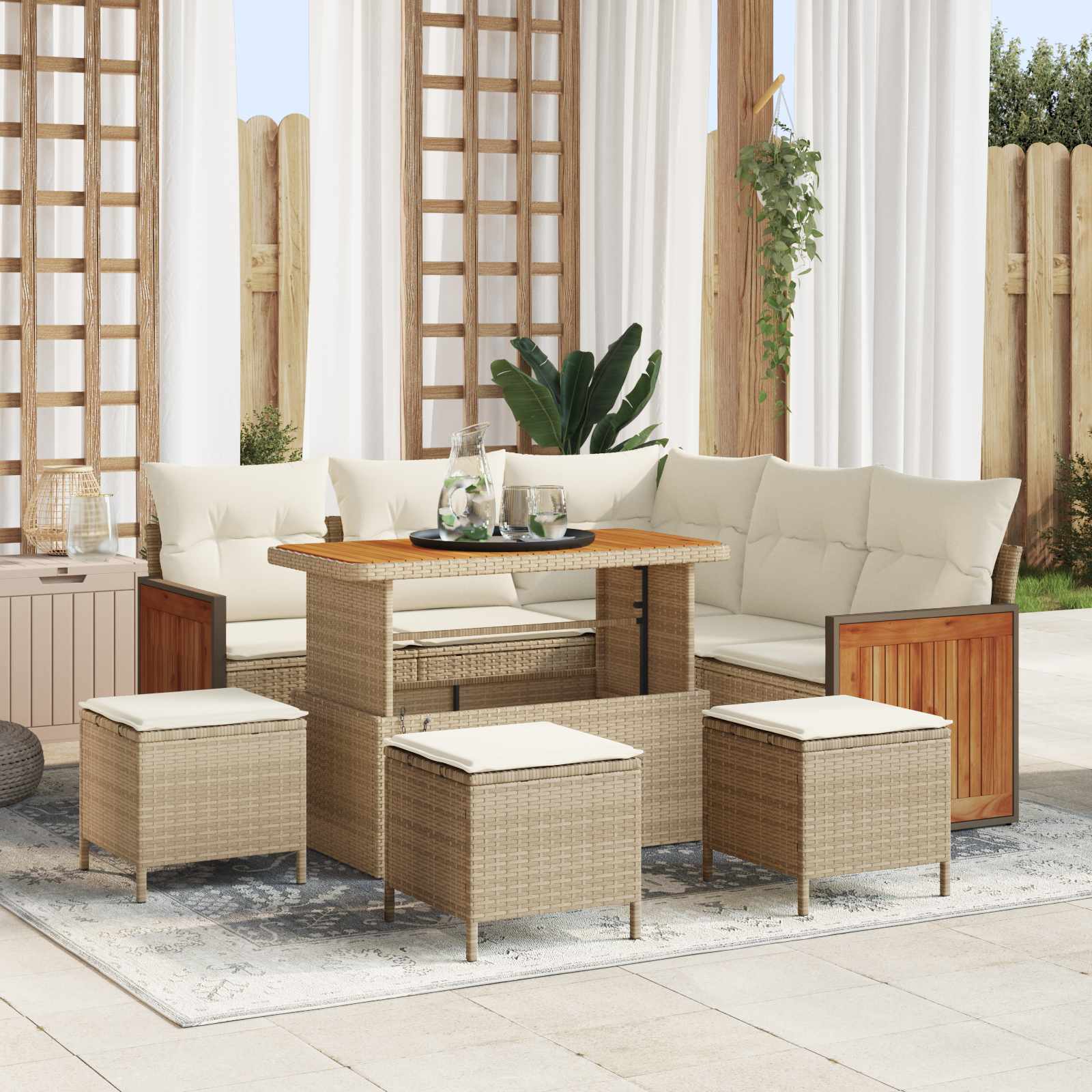Gartensofa-set 9 stk. 9-Sitzanzahl Beige und Creme
