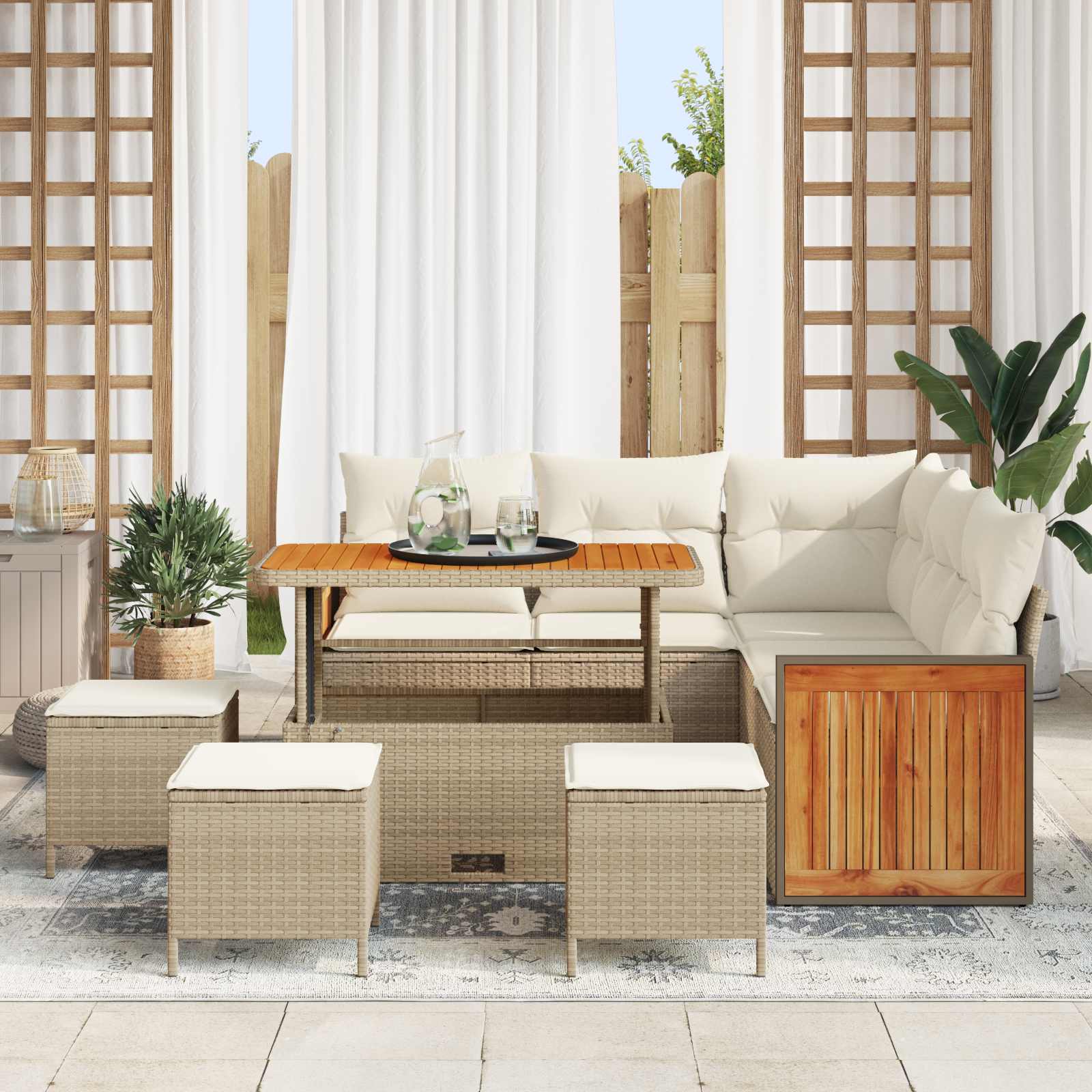 Gartensofa-set 9 stk. 9-Sitzanzahl Beige und Creme