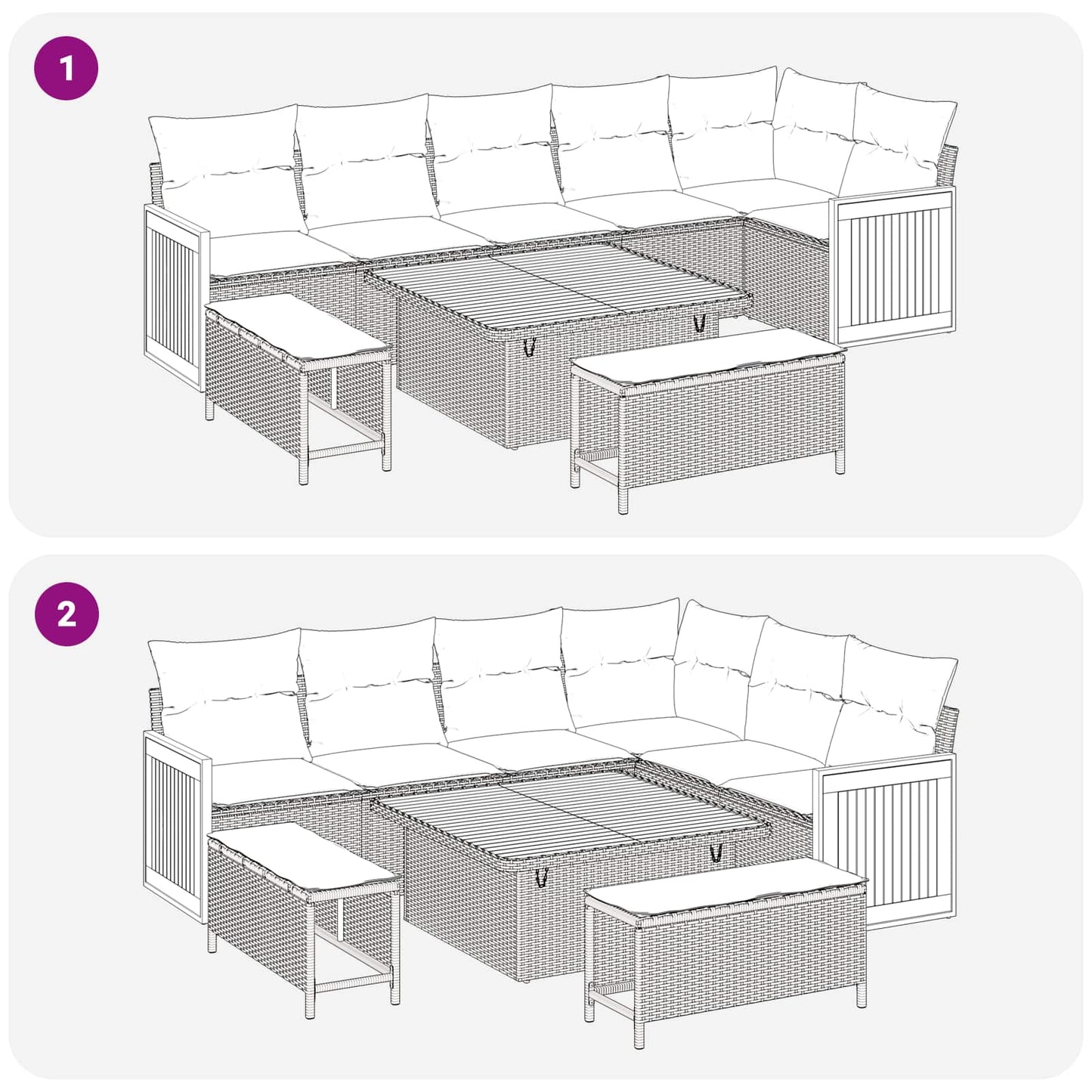 Gartensofa-set mit Kissen 9 pcs Schwarz