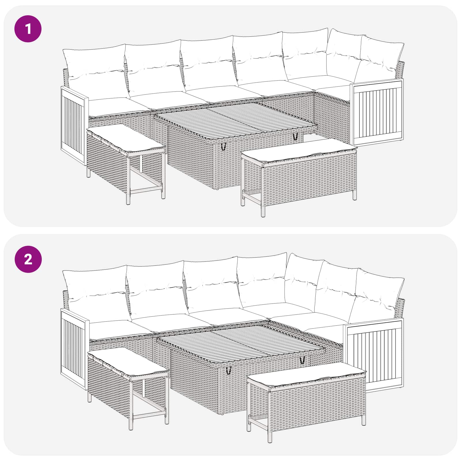 Gartensofa-set mit Kissen 9 pcs Schwarz und Creme
