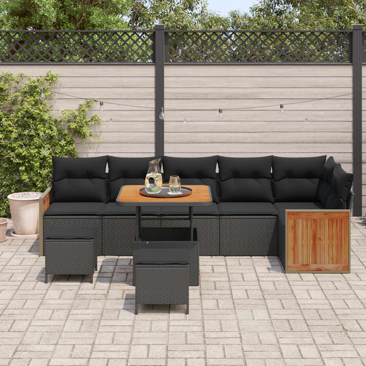 Gartensofa-set 9 stk. 9-Sitzanzahl Schwarz
