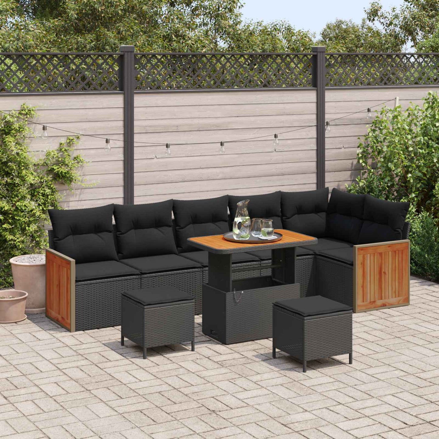 Gartensofa-set 9 stk. 9-Sitzanzahl Schwarz