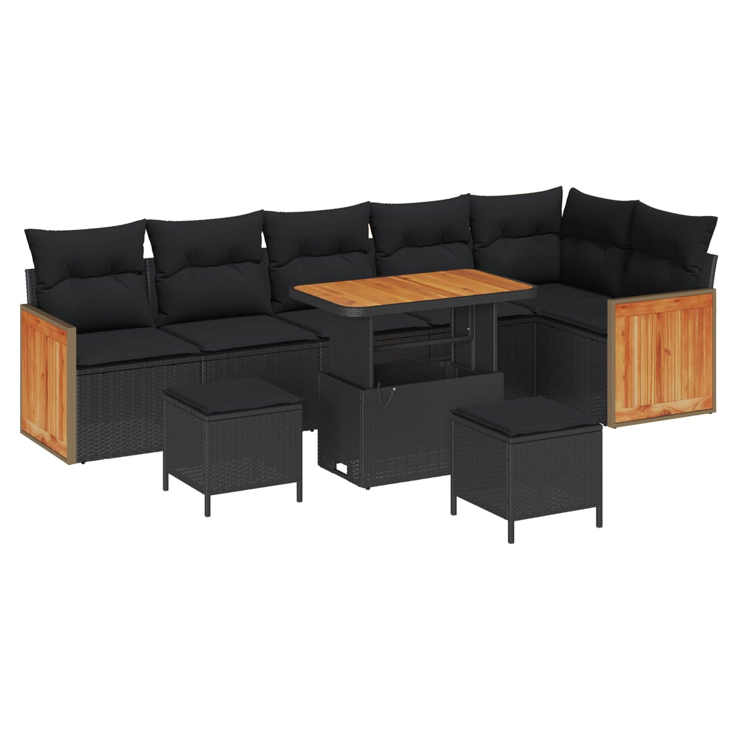 Gartensofa-set mit Kissen 9 pcs Schwarz