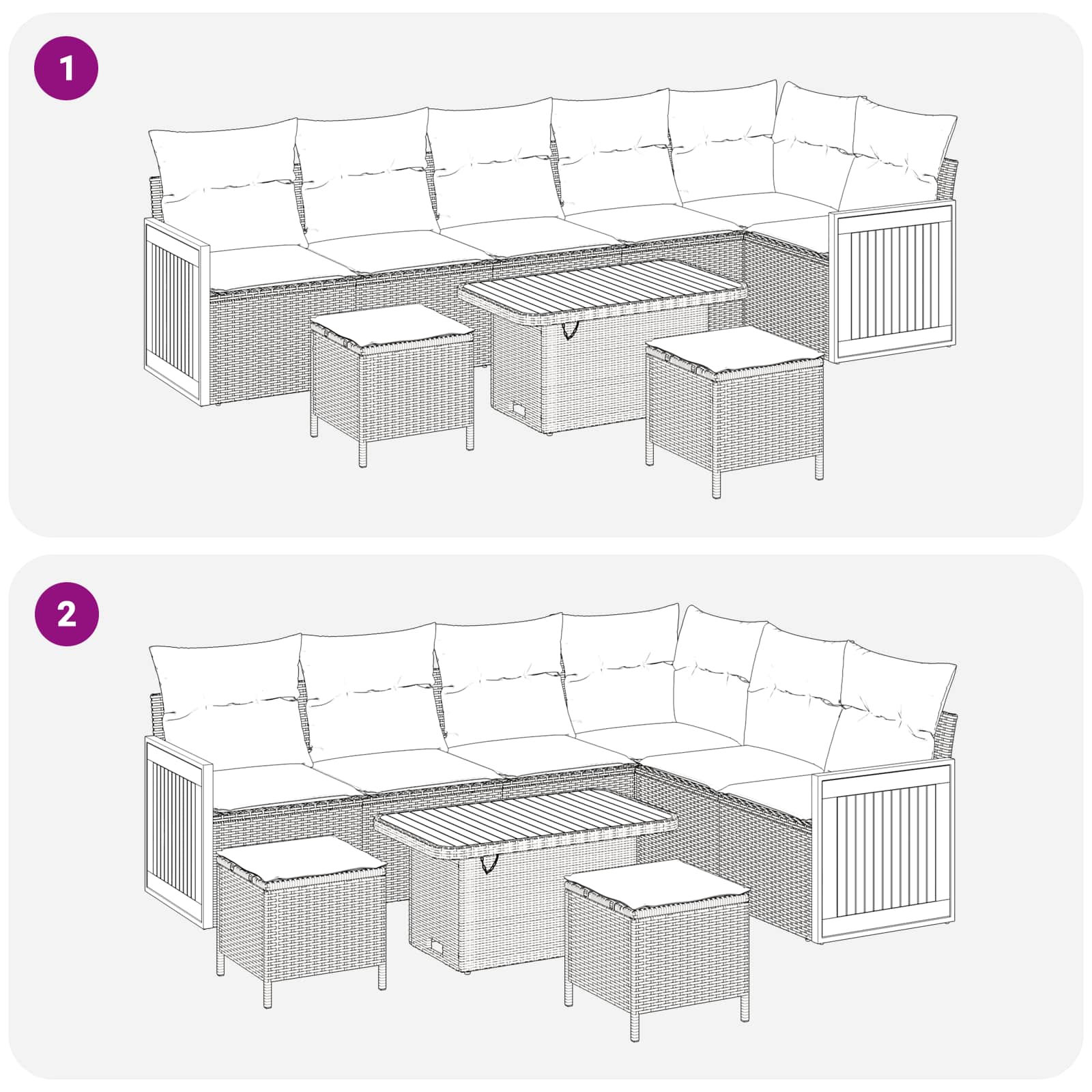 Gartensofa-set mit Kissen 9 pcs Schwarz und Creme
