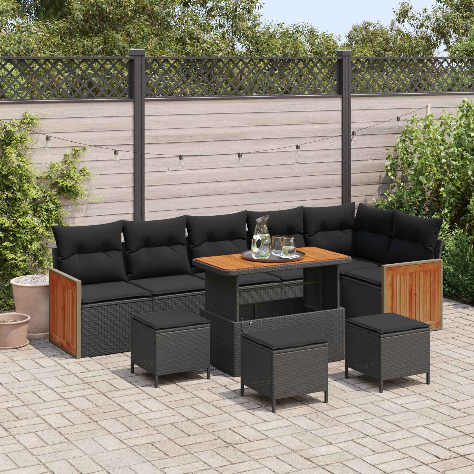 Gartensofa-set 10 stk. 10-Sitzanzahl Schwarz