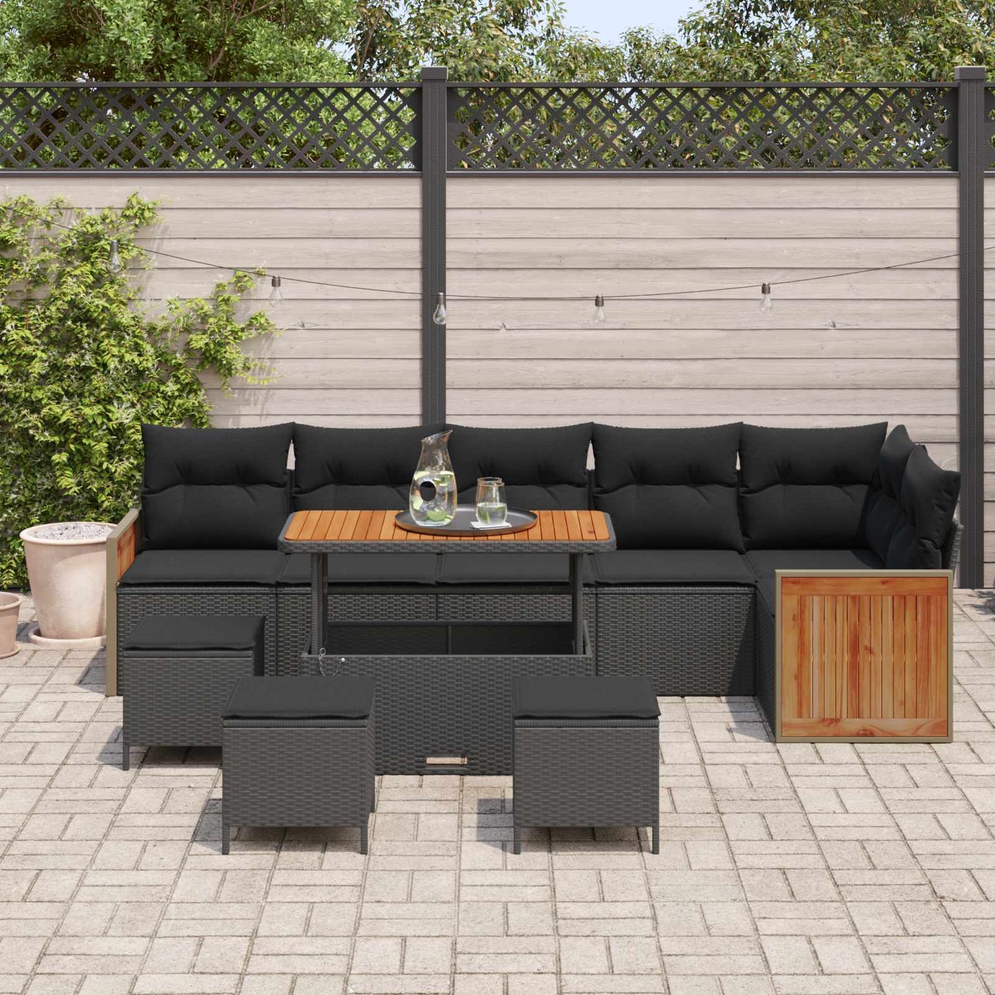 Gartensofa-set mit Kissen 10 pcs Schwarz