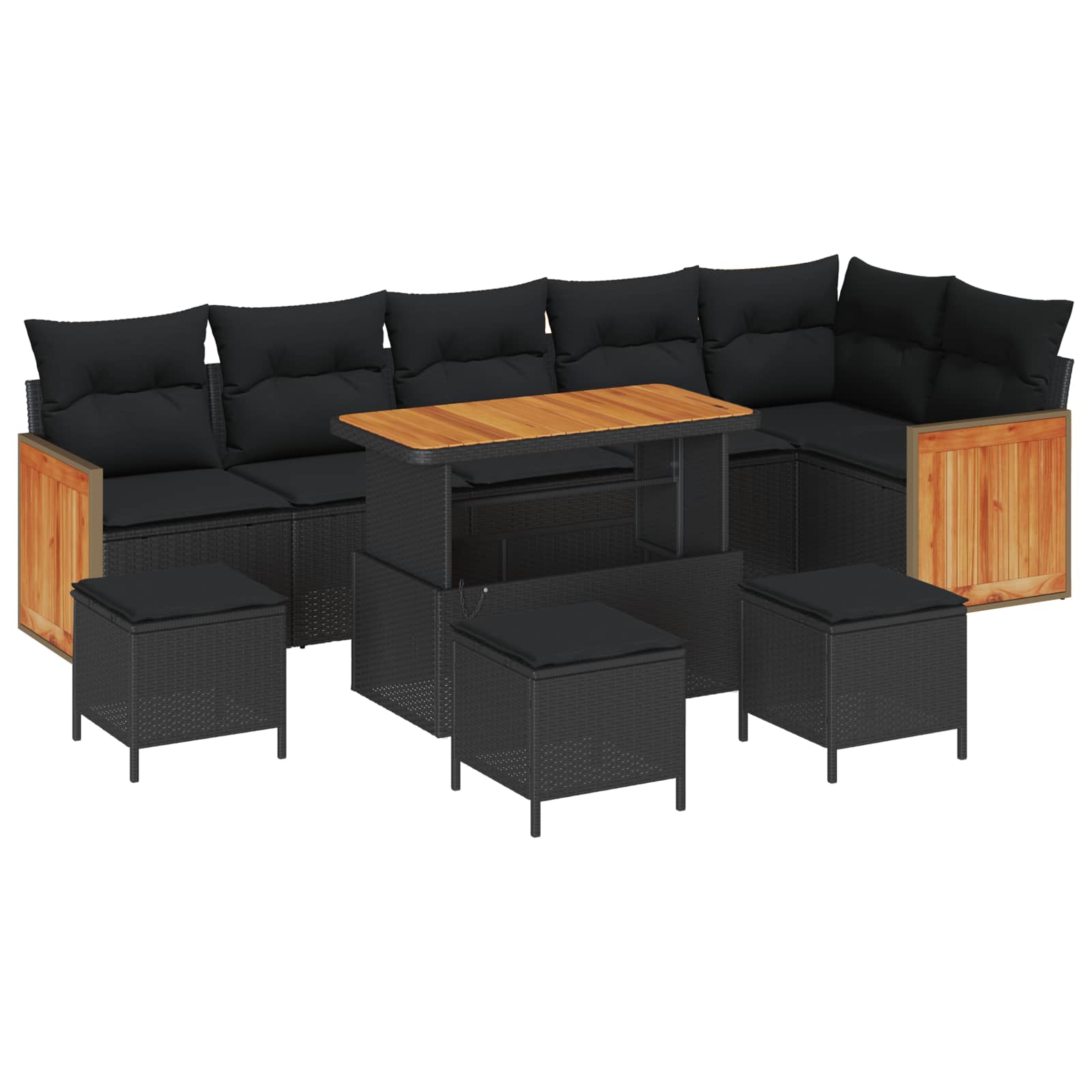 Gartensofa-set mit Kissen 10 pcs Schwarz