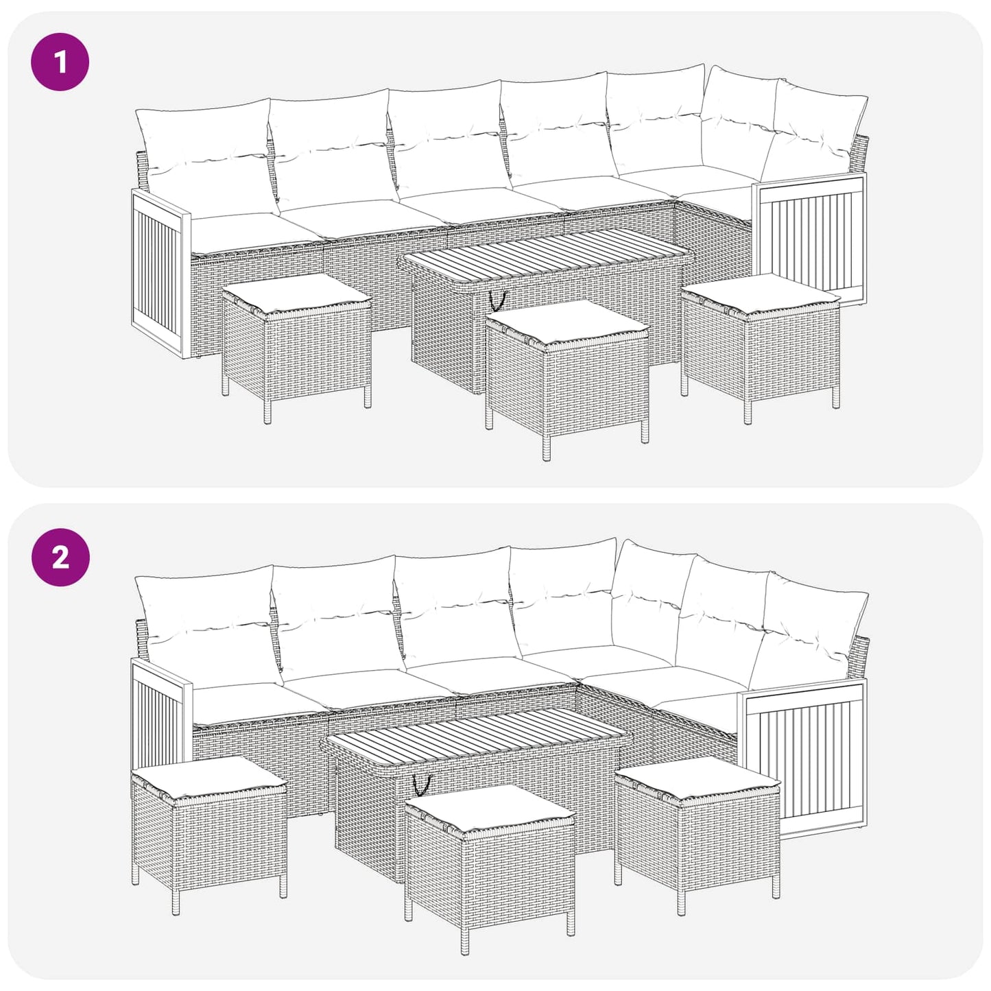 Gartensofa-set mit Kissen 10 pcs Schwarz