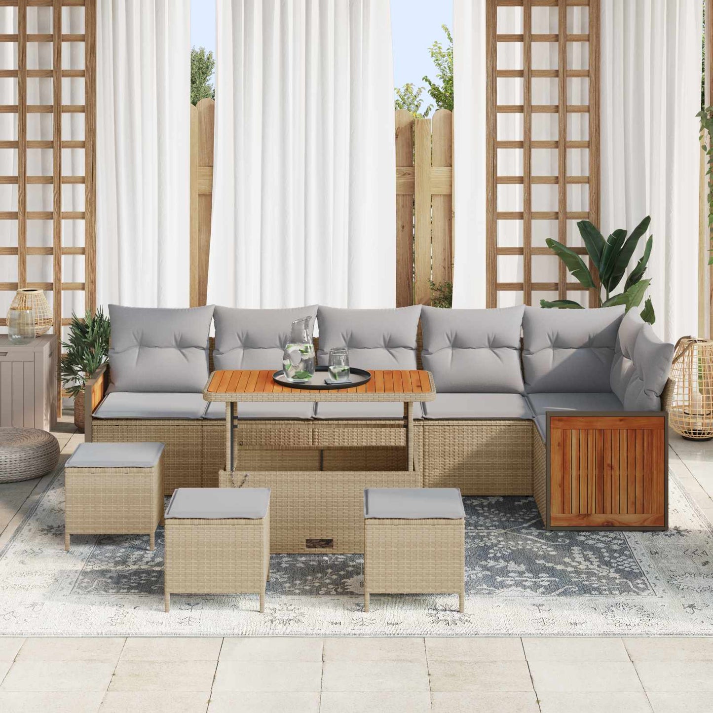 Gartensofa-set mit Kissen 10 pcs Beige und Hellgrau