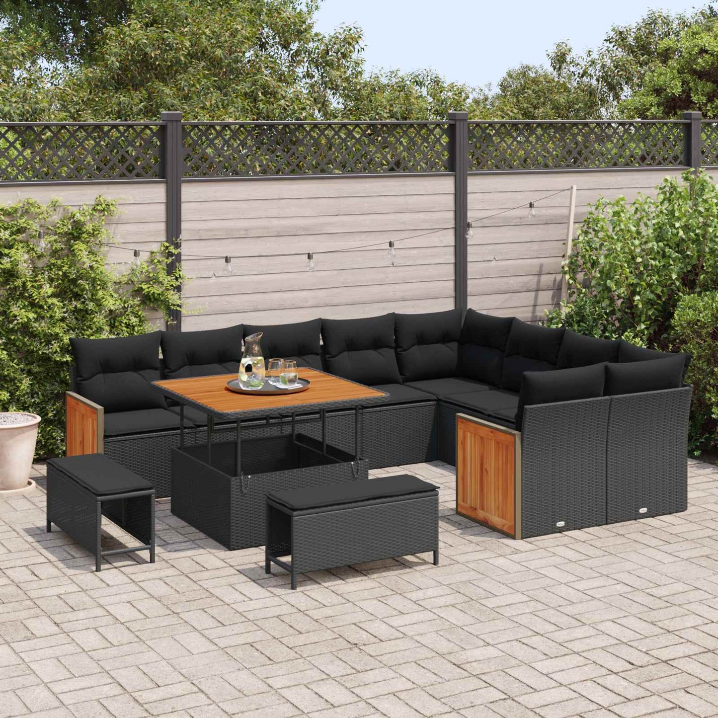 Gartensofa-set mit Kissen 12 pcs Schwarz