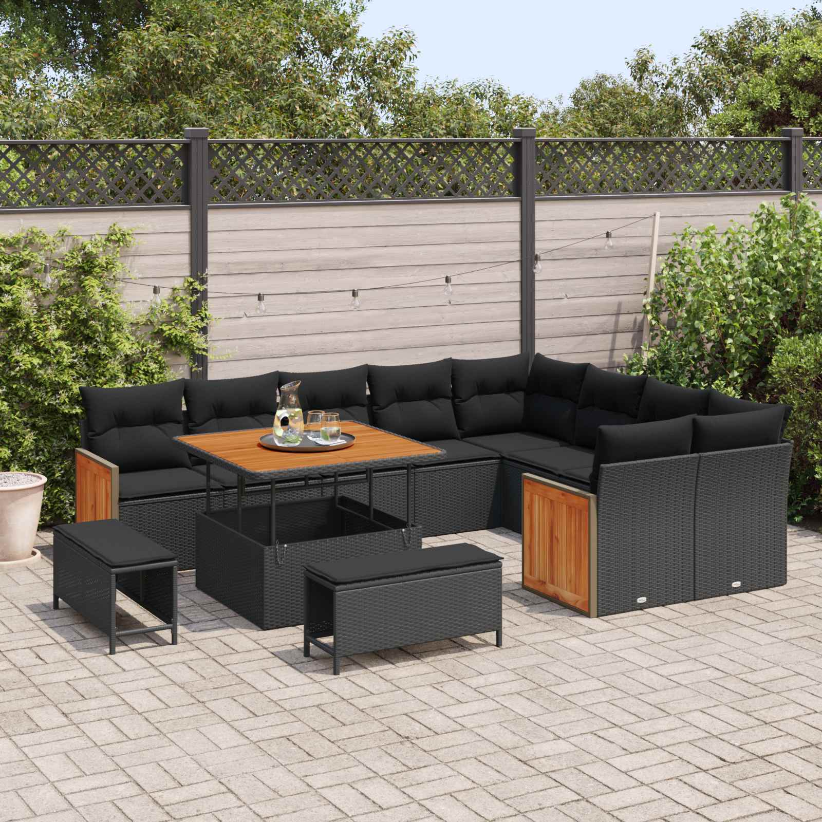 Gartensofa-set mit Kissen 12 pcs Schwarz