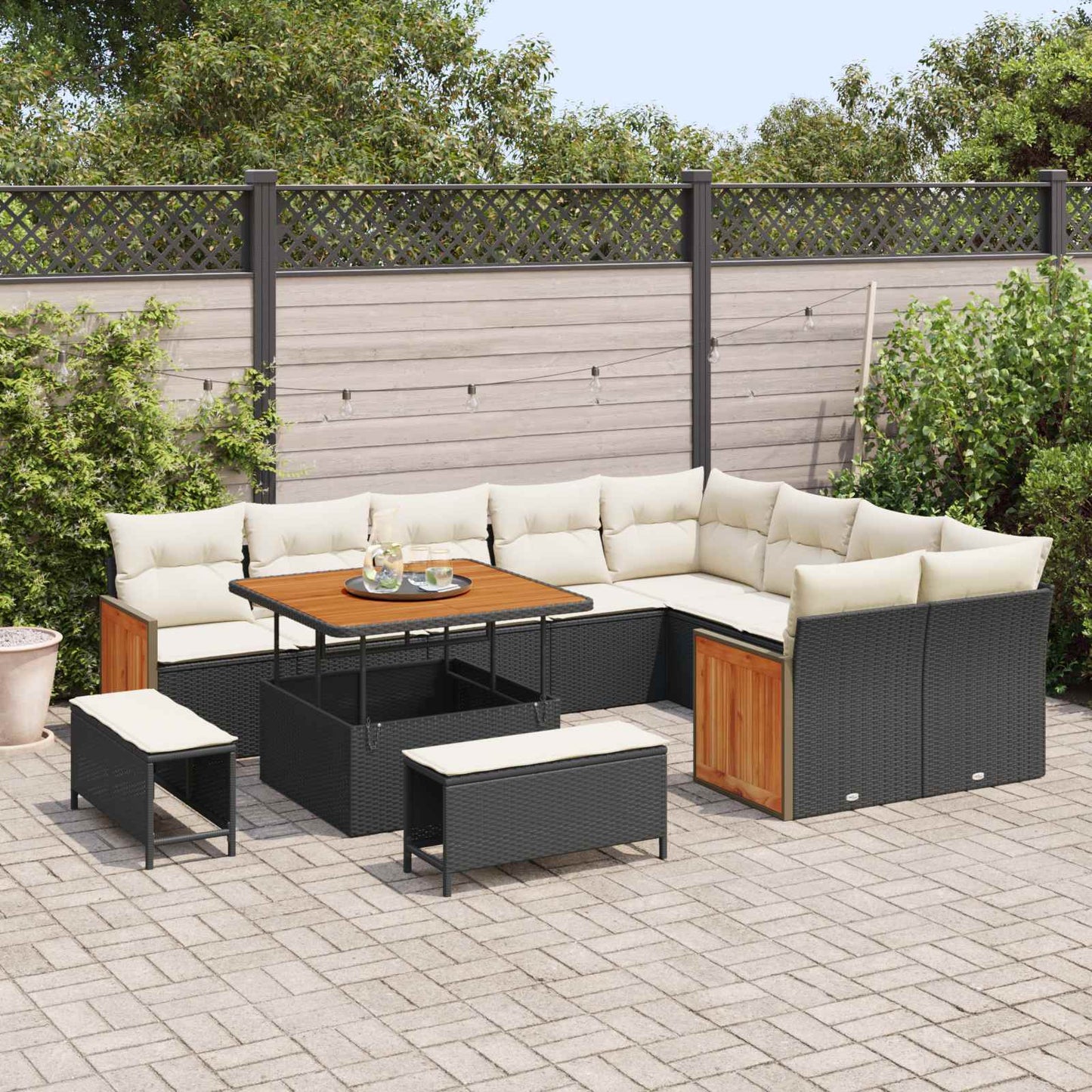 Gartensofa-set mit Kissen 12 pcs Schwarz und Creme
