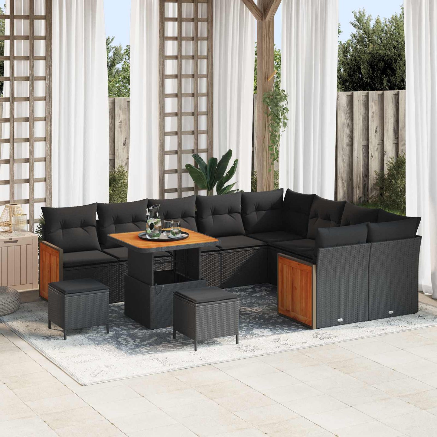 Gartensofa-set 12 stk. 12-Sitzanzahl Schwarz