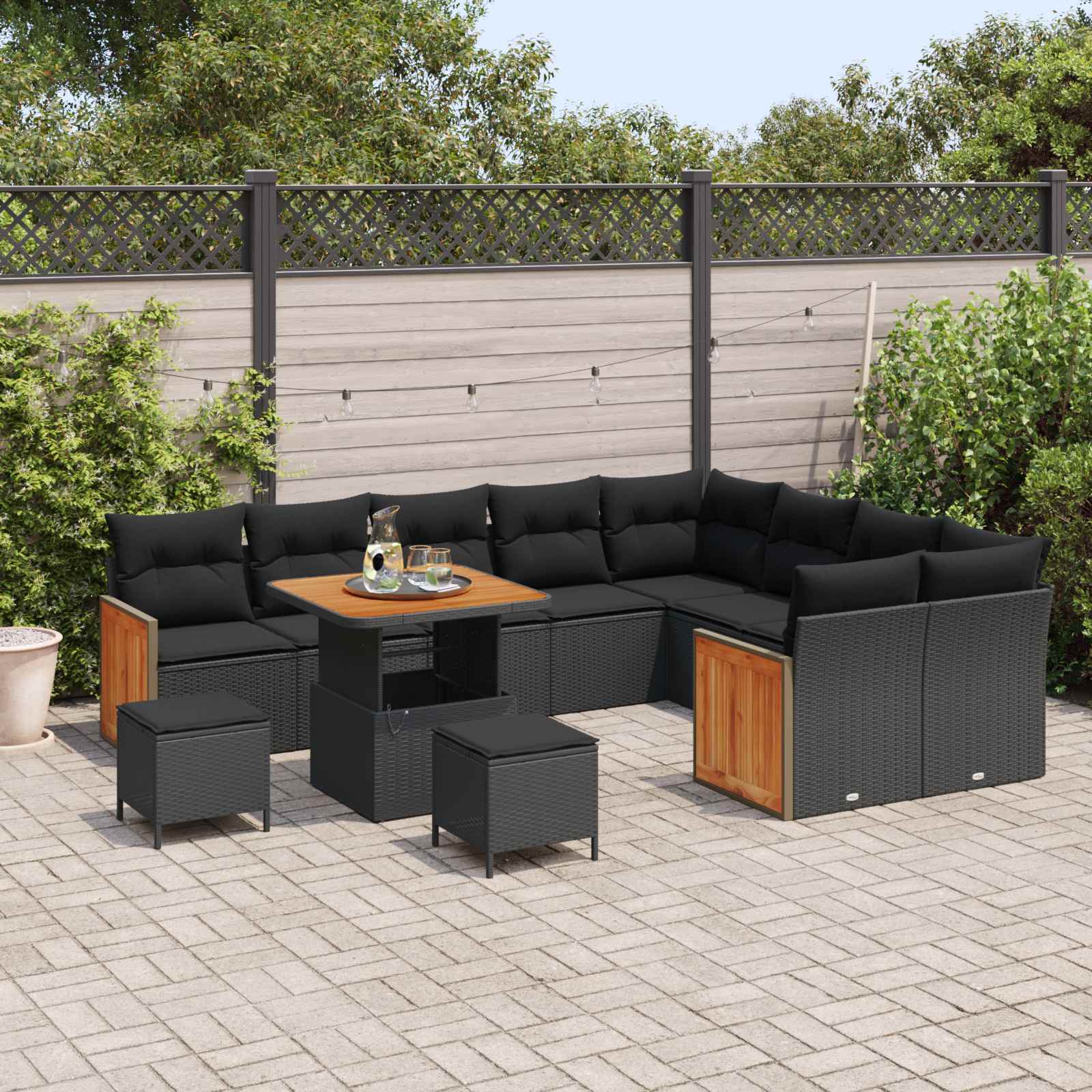 Gartensofa-set 12 stk. 12-Sitzanzahl Schwarz