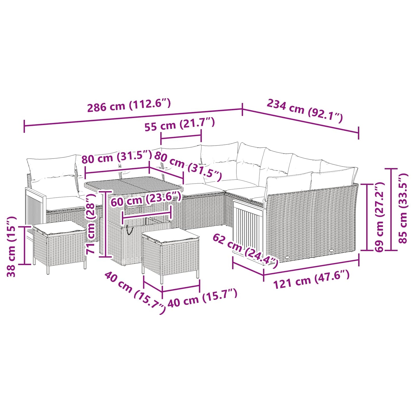 Gartensofa-set 12 stk. 12-Sitzanzahl Schwarz