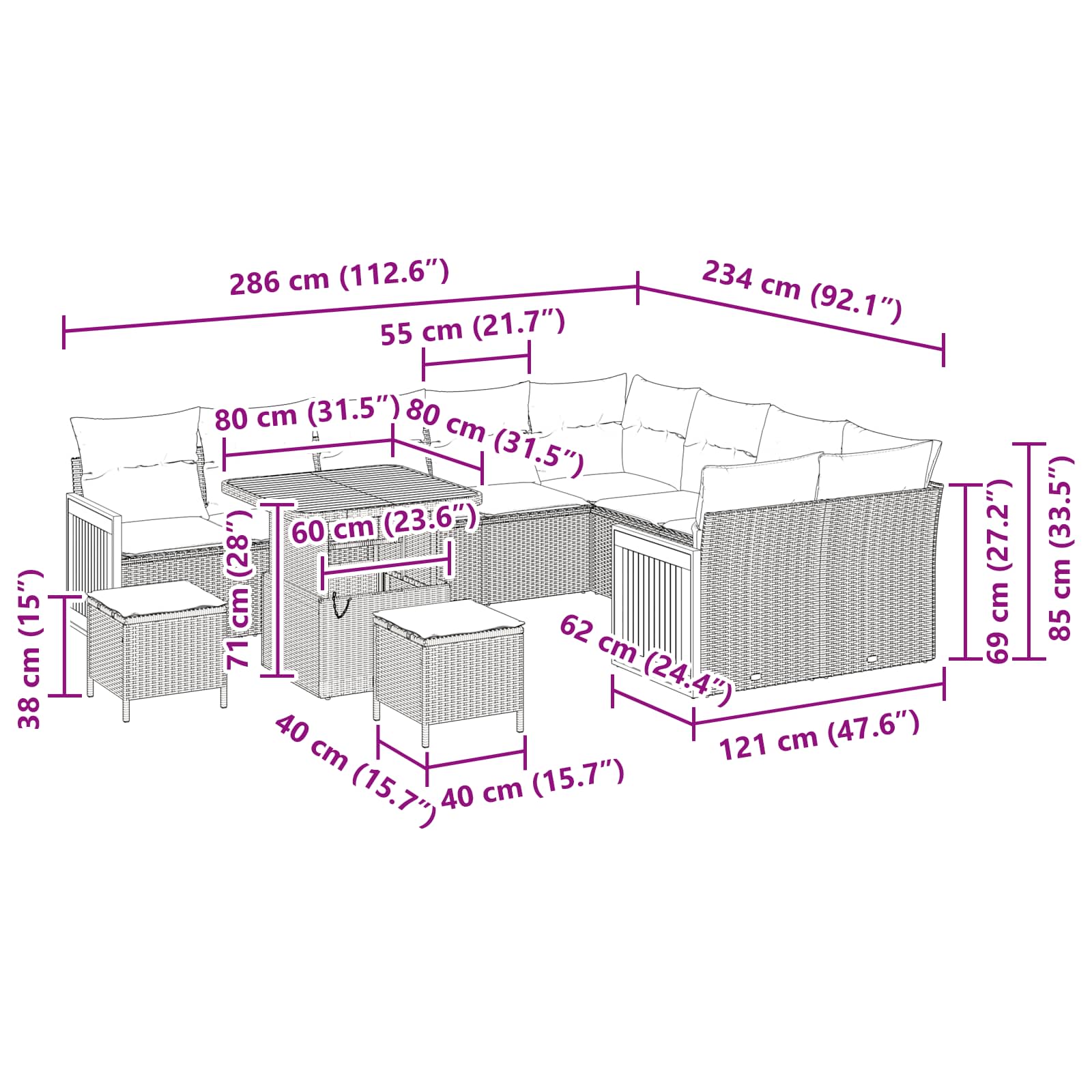 Gartensofa-set 12 stk. 12-Sitzanzahl Schwarz